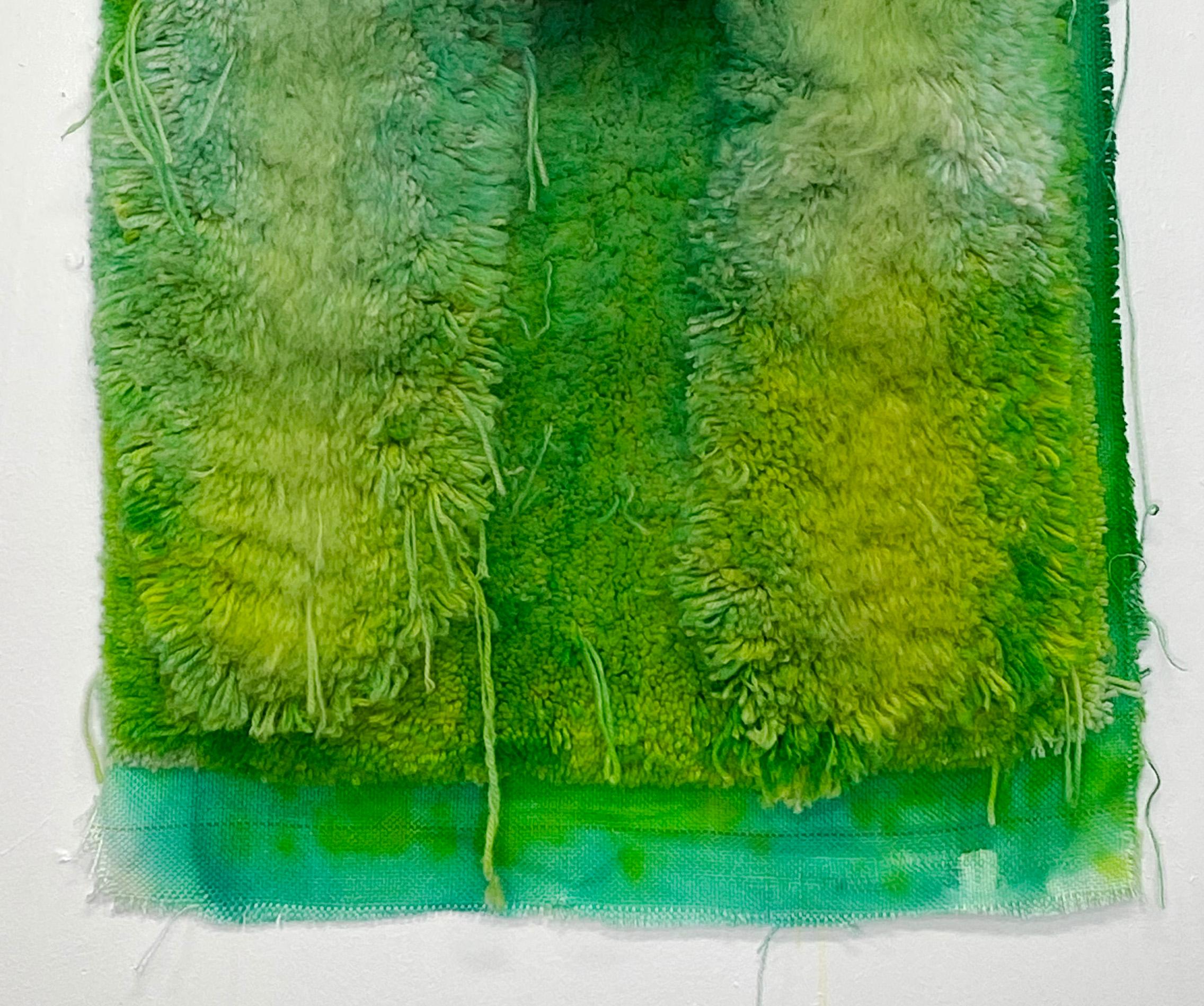Textile Wall Sculpture: 'GREENSLEEVES' - Green Abstract Sculpture by Judy Rushin-Knopf