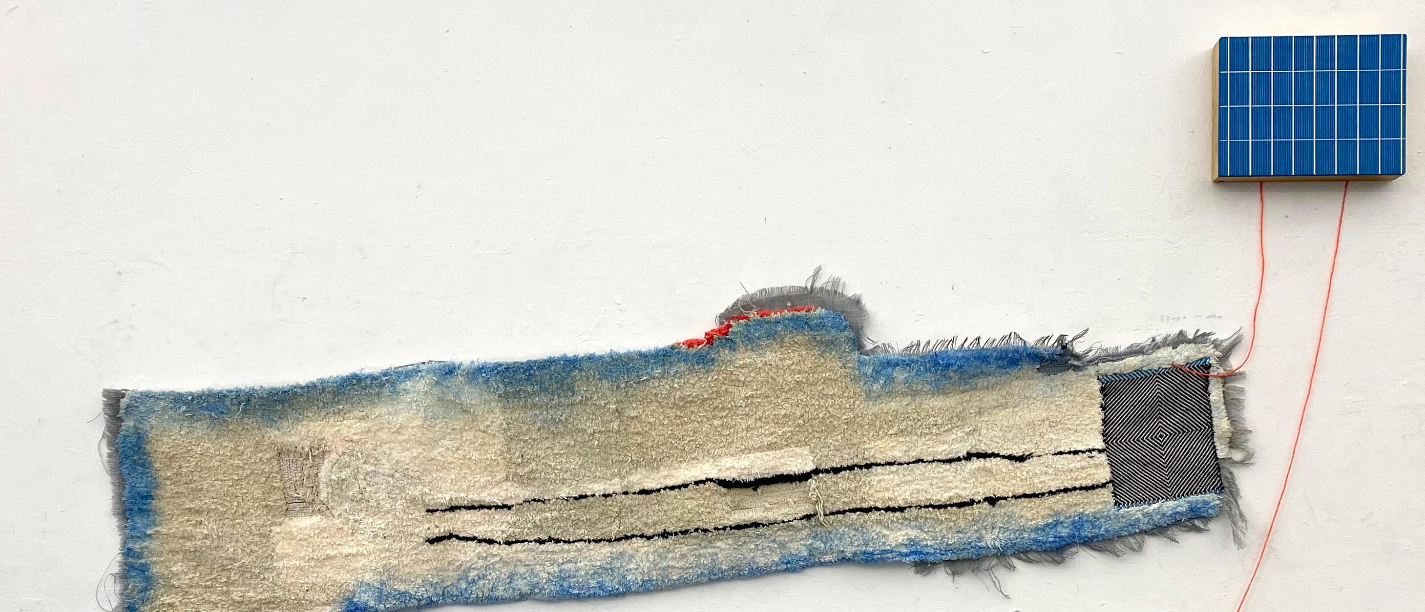 Textile Wall Sculpture: 'SSSSLACKZZZZ' - Beige Abstract Sculpture by Judy Rushin-Knopf