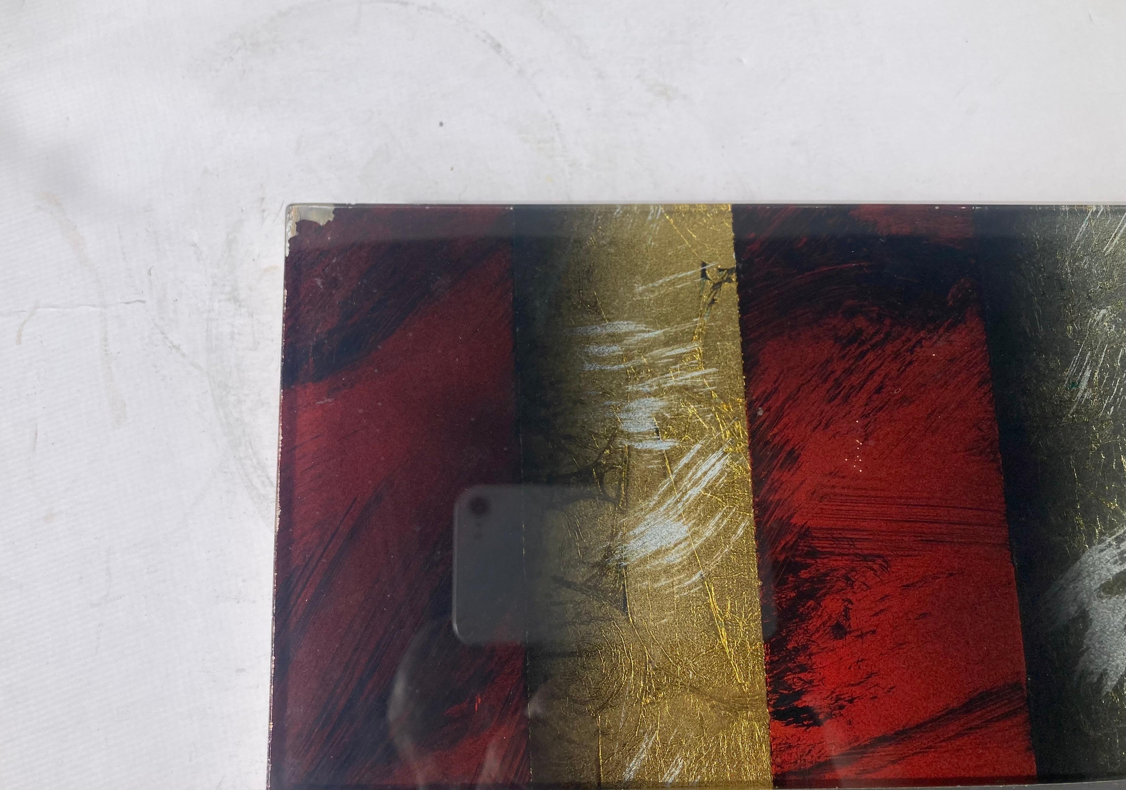 Postmoderno Judy Stabile parete acrilica su vetro geometrica, pittura astratta inversa. in vendita