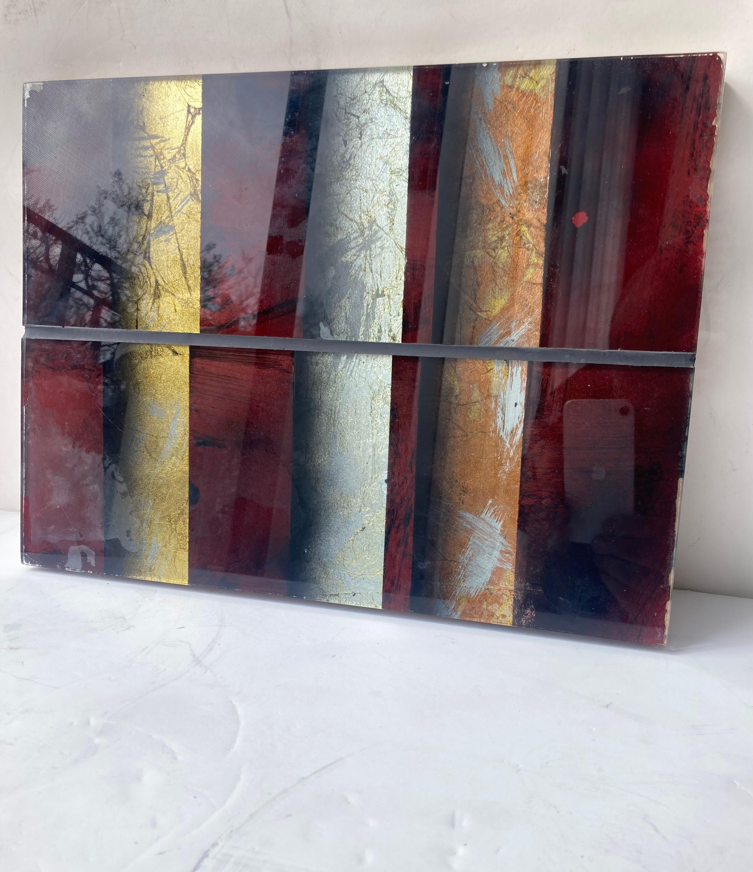 Judy Stabile parete acrilica su vetro geometrica, pittura astratta inversa. In condizioni discrete in vendita a Los Angeles, CA