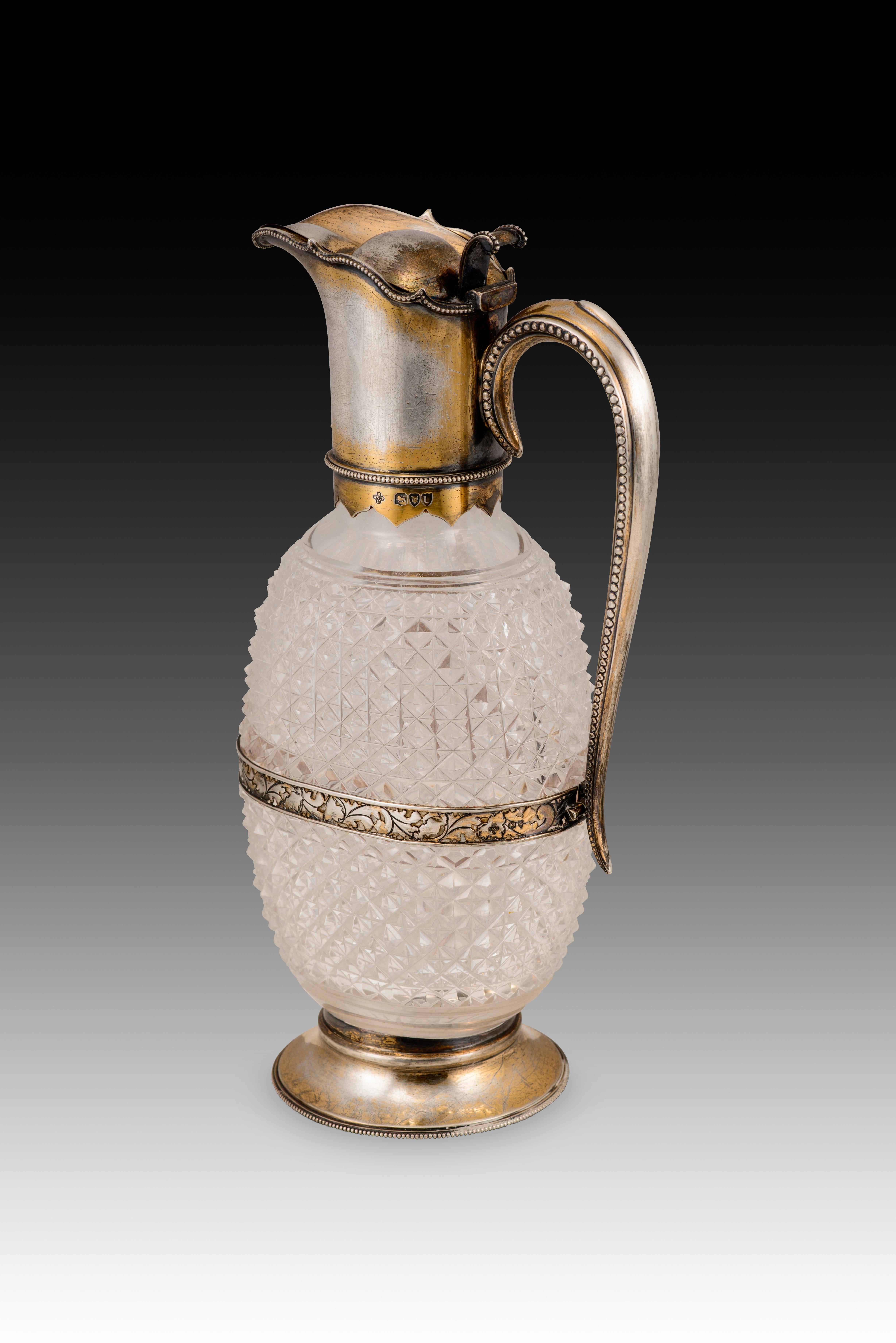 Européen Pichet. Verre, Silver. Angleterre, Londres, Horace Woodward & Co Ltd, 1895. Leuchars & en vente