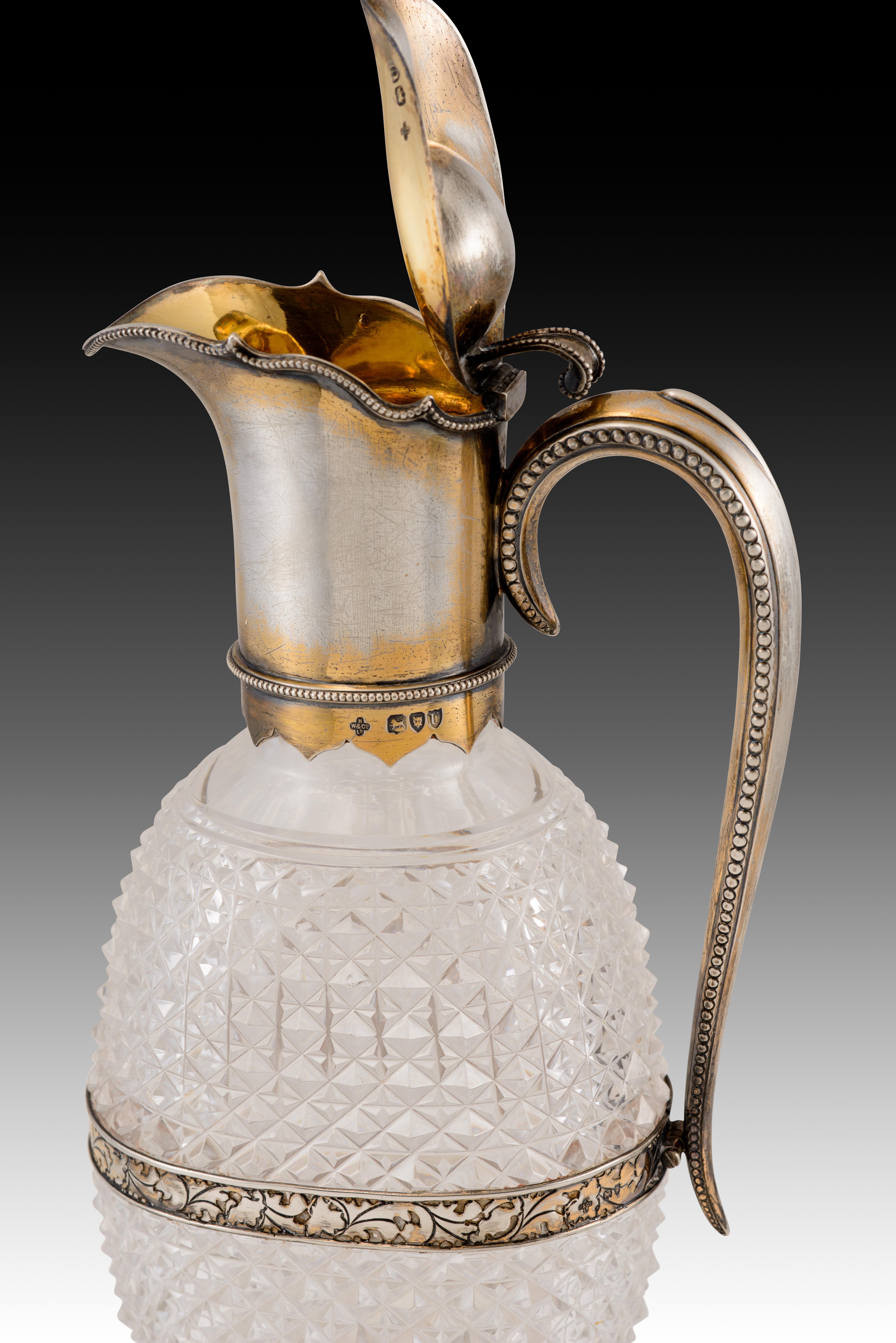 Argent Pichet. Verre, Silver. Angleterre, Londres, Horace Woodward & Co Ltd, 1895. Leuchars & en vente
