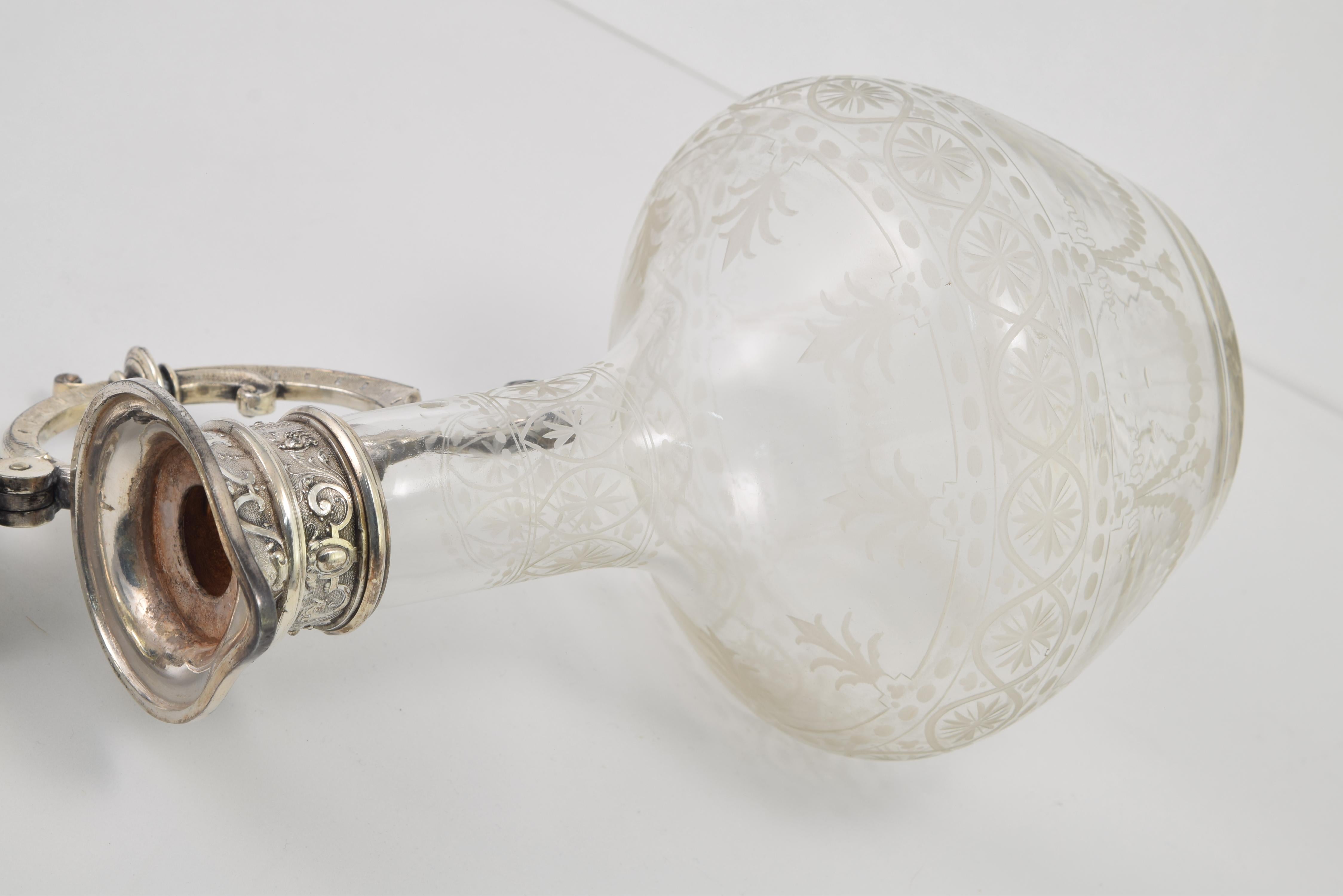 Krug. Glas, silbernes Metall. Möglicherweise WMF, Deutschland. Um 1900.  im Angebot 4