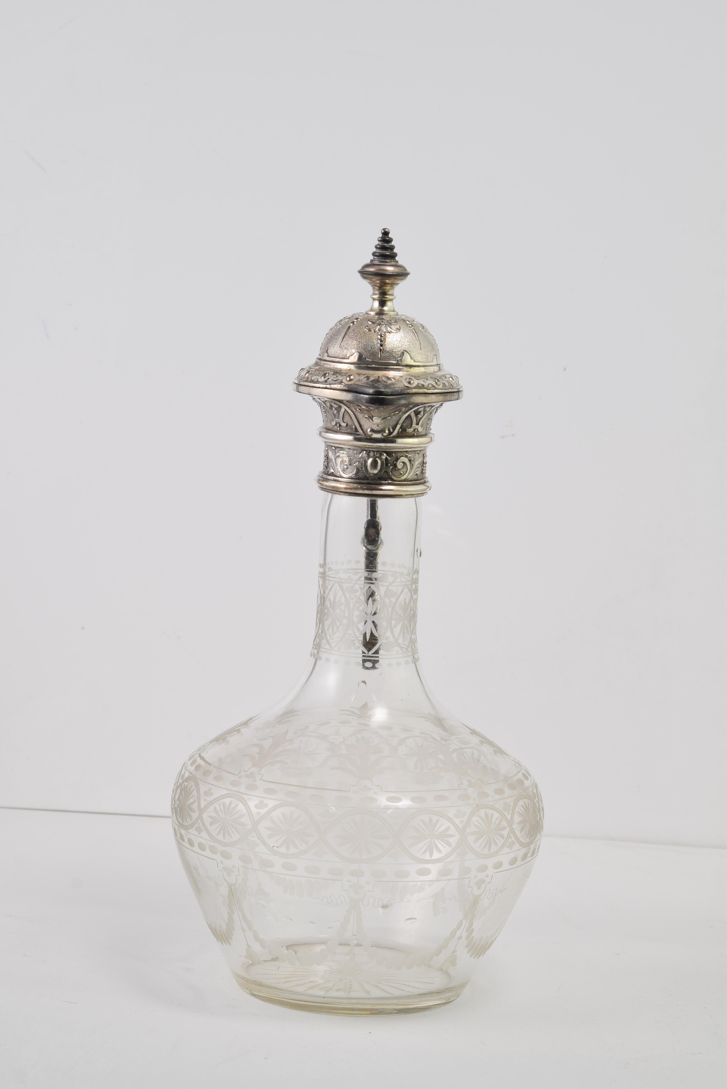 Krug. Glas, silbernes Metall. Möglicherweise WMF, Deutschland. Um 1900.  (Sonstiges) im Angebot