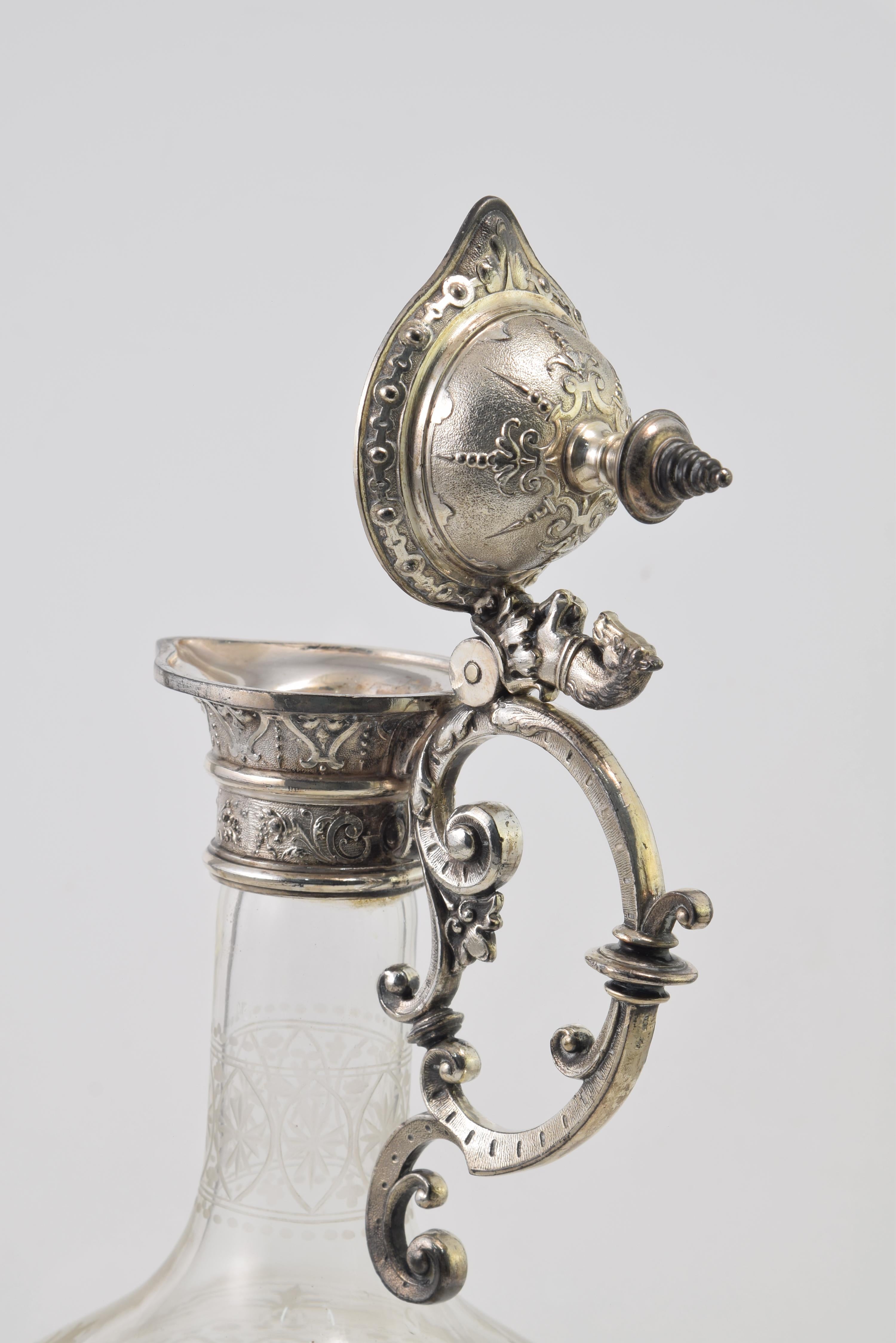 Jug. Glass, silver metal. Possibly WMF, Germany. Around 1900.  For Sale 1