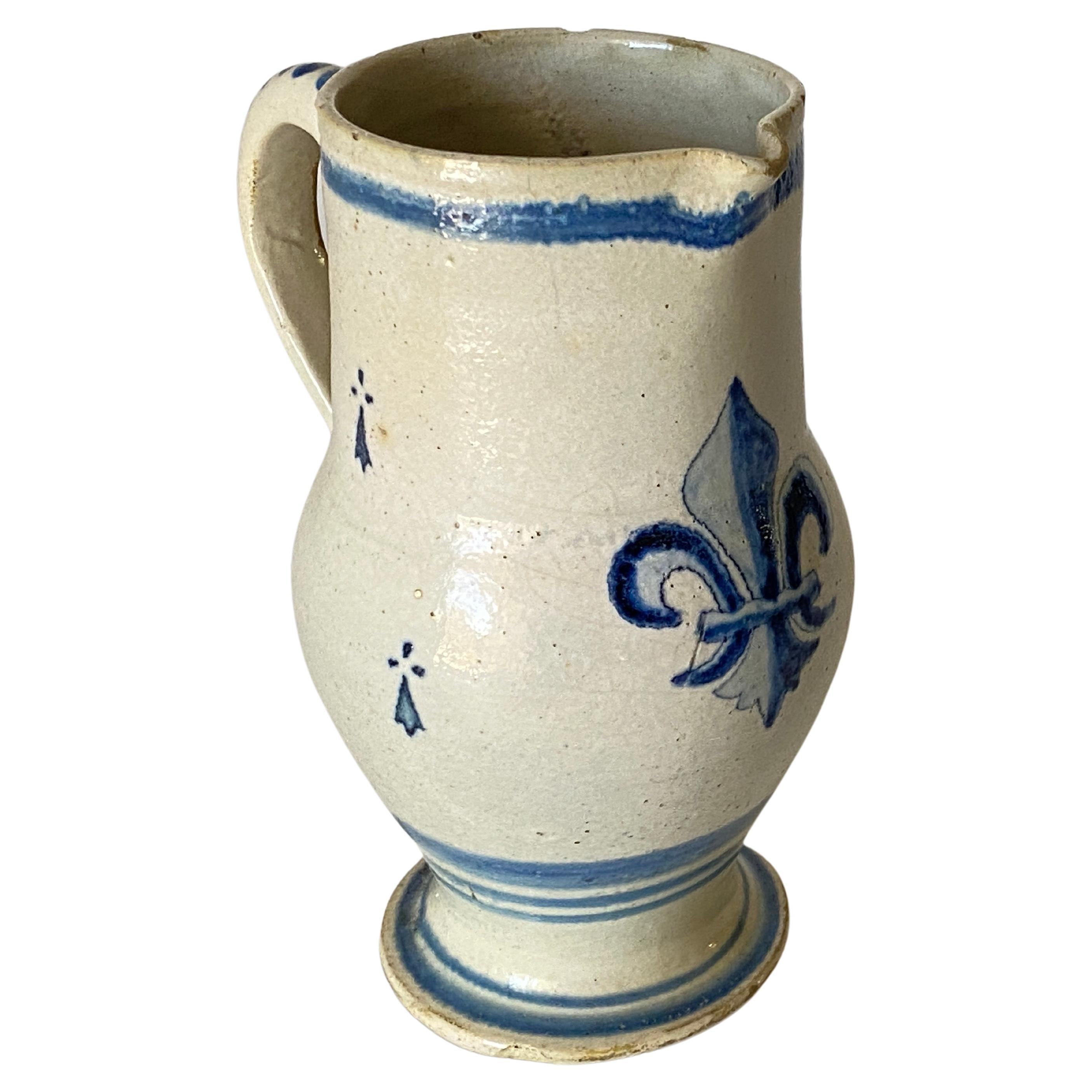 Jug in Pottery Beautiful Old Patina, France 18th Century, Quimper HR For Sale