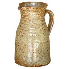 Jug in Stoneware, Beautiful Old Patina, France 1960, Beige and Grey Color