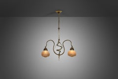 Jugend Ceiling Lamp in Patinated Brass and Glass, Europe early 20th century