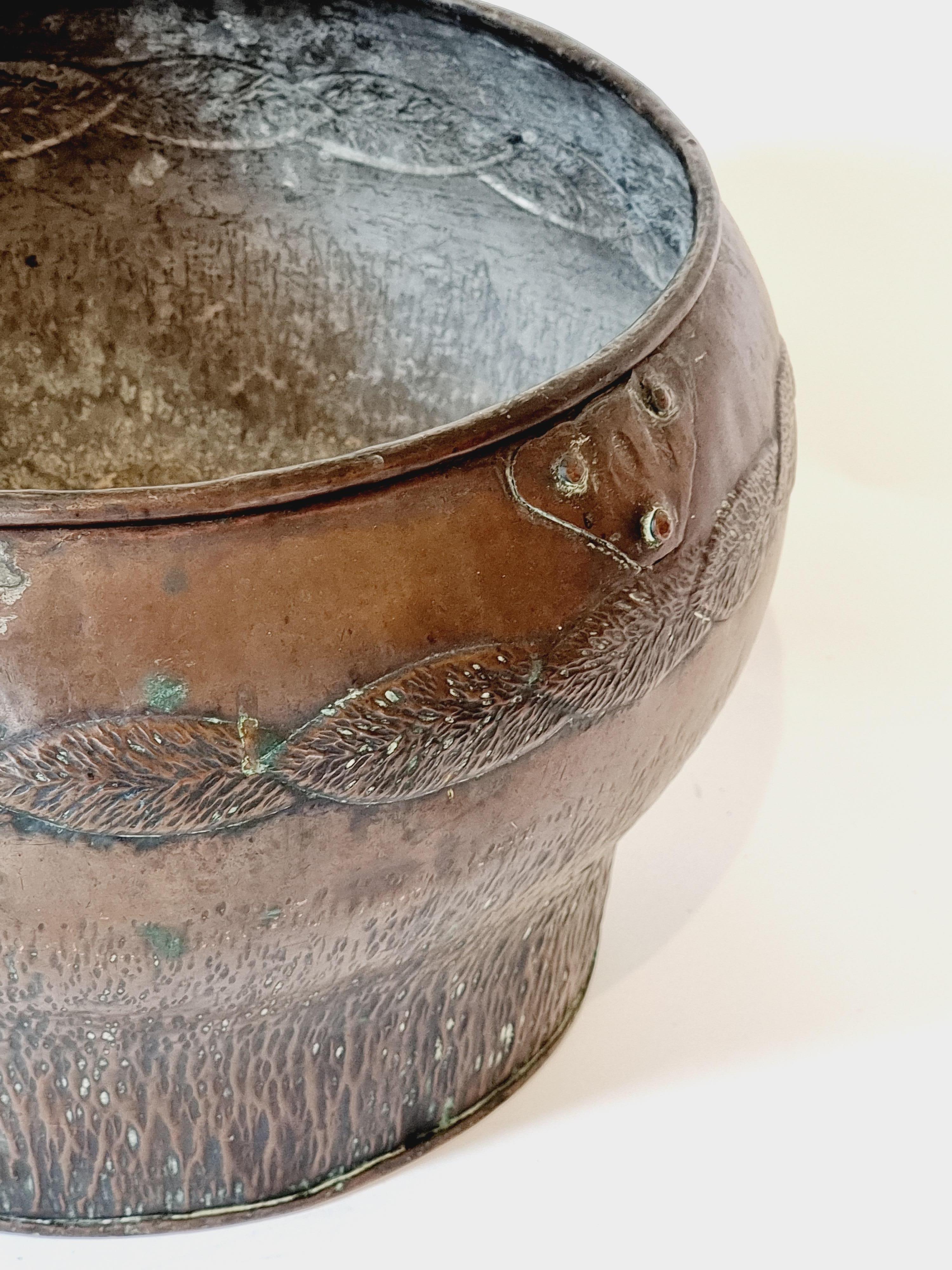 Jugendstil Jugend copper planter with beautiful decor, Swedish early 1900s For Sale