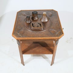 Jugend table, oak and copper with motives of owls. Harald Linder (1880-1945)