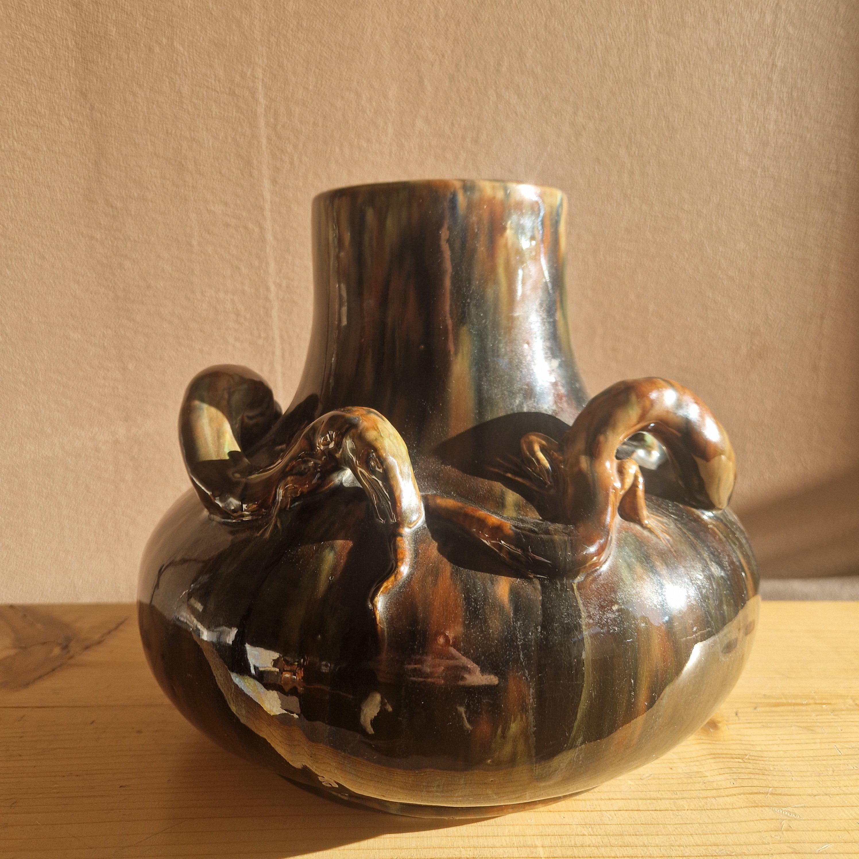 Art Nouveau Jugend vase by Karl Svensson, Höganäs, stoneware, Sweden, early 1900's For Sale