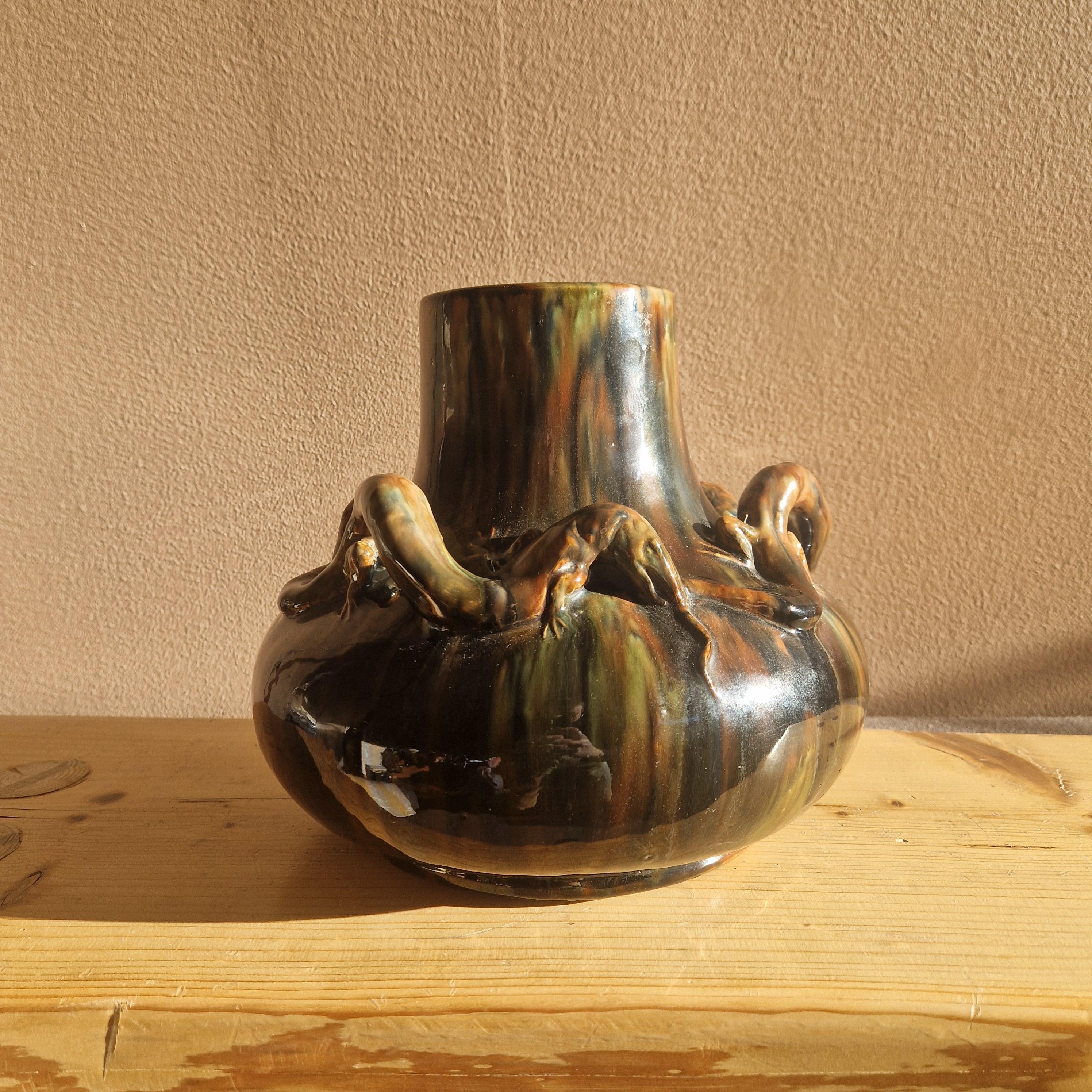 Swedish Jugend vase by Karl Svensson, Höganäs, stoneware, Sweden, early 1900's For Sale