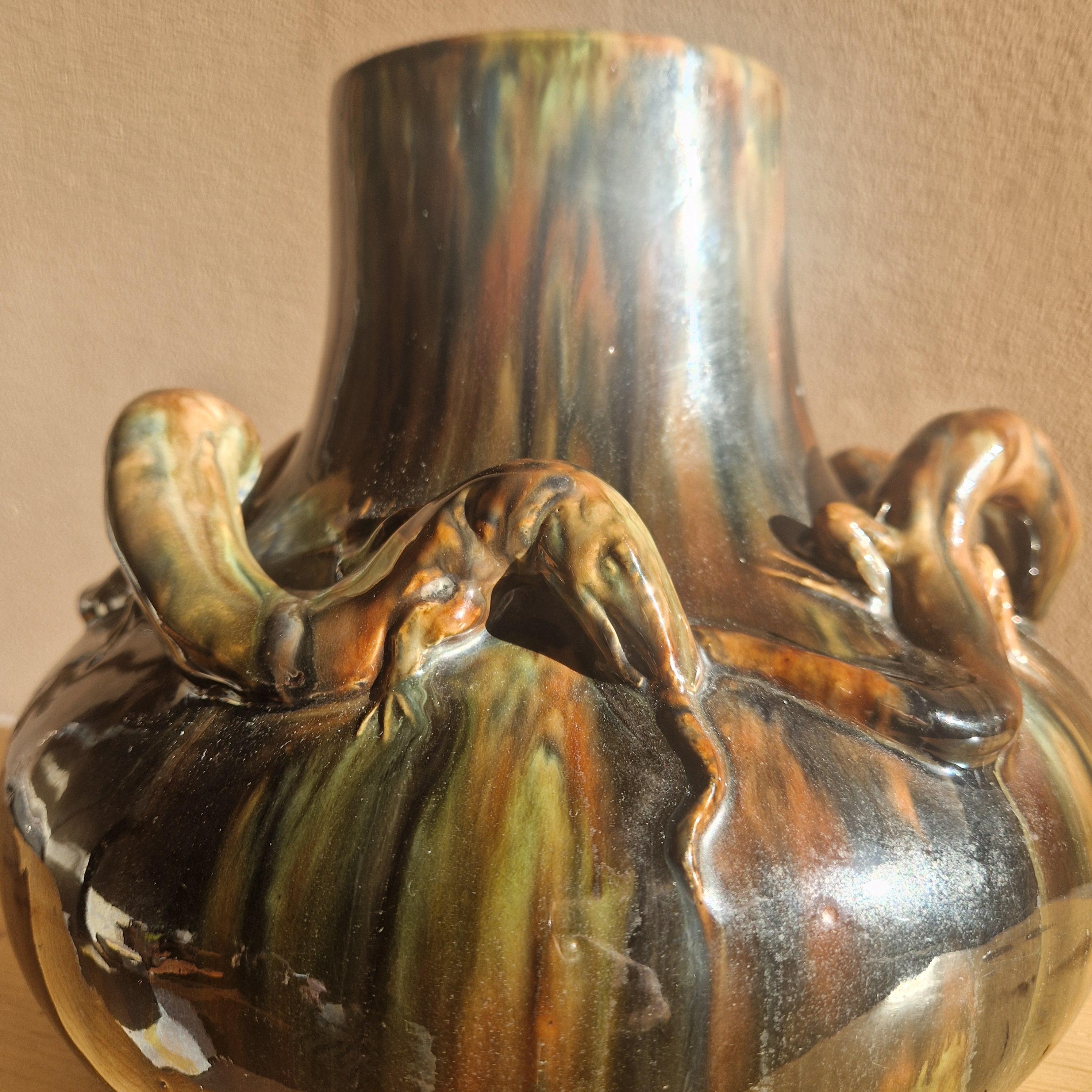Glazed Jugend vase by Karl Svensson, Höganäs, stoneware, Sweden, early 1900's For Sale