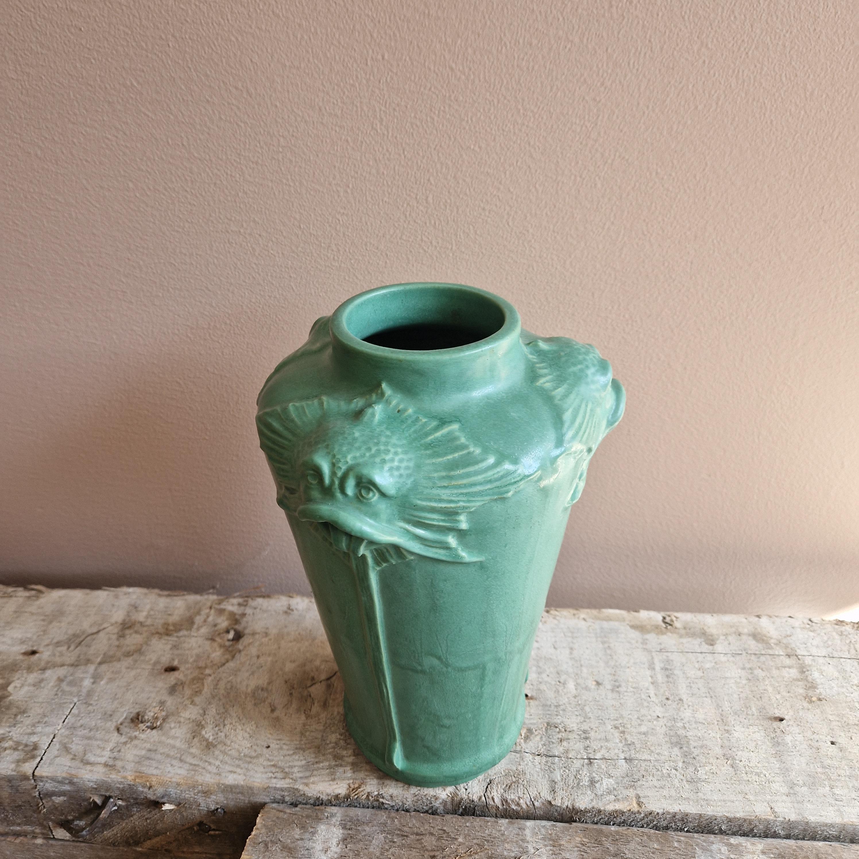 Ceramic Jugend vase by Karl Svensson, Höganäs, stoneware, Sweden, early 1900's For Sale