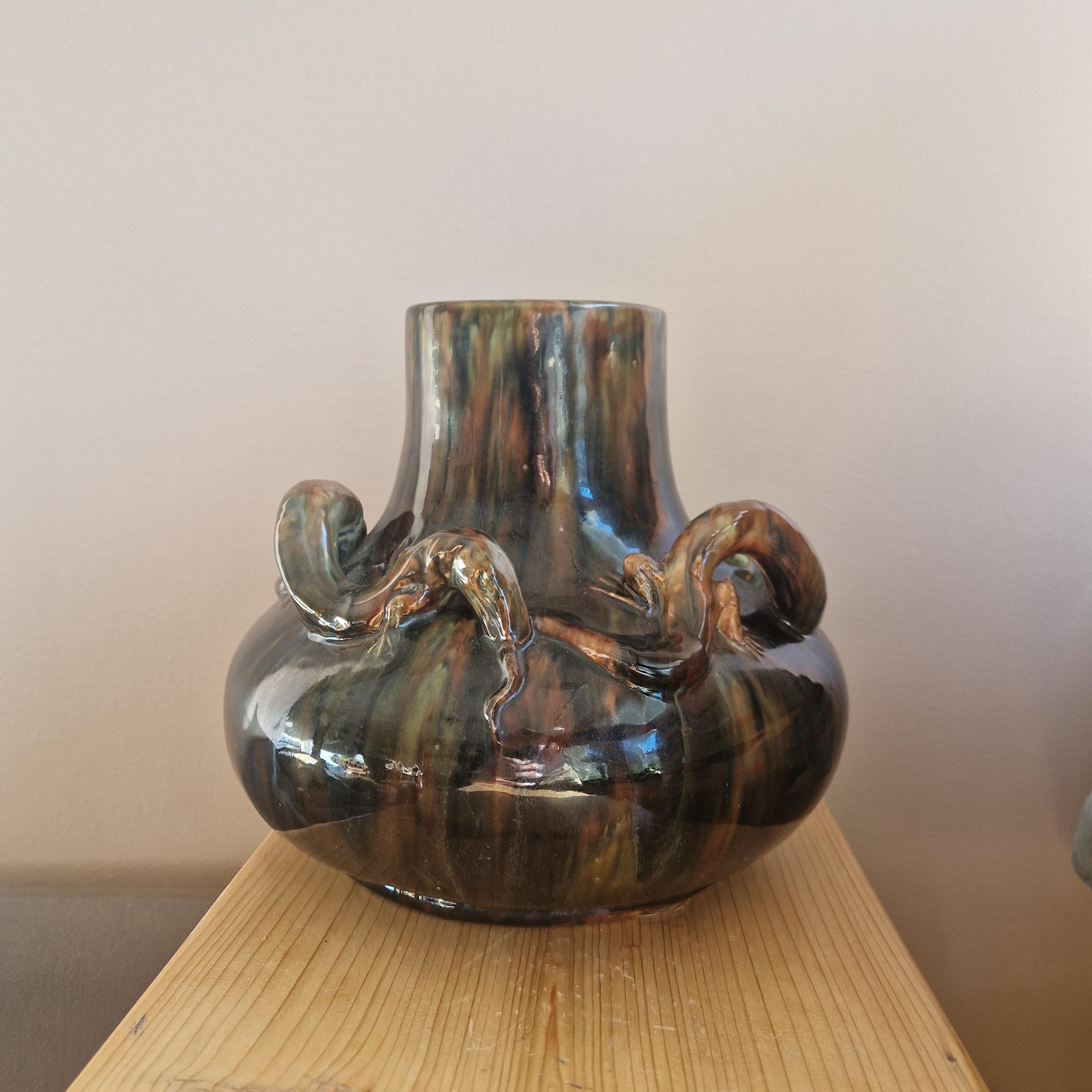 Jugend vase by Karl Svensson, Höganäs, stoneware, Sweden, early 1900's For Sale 1