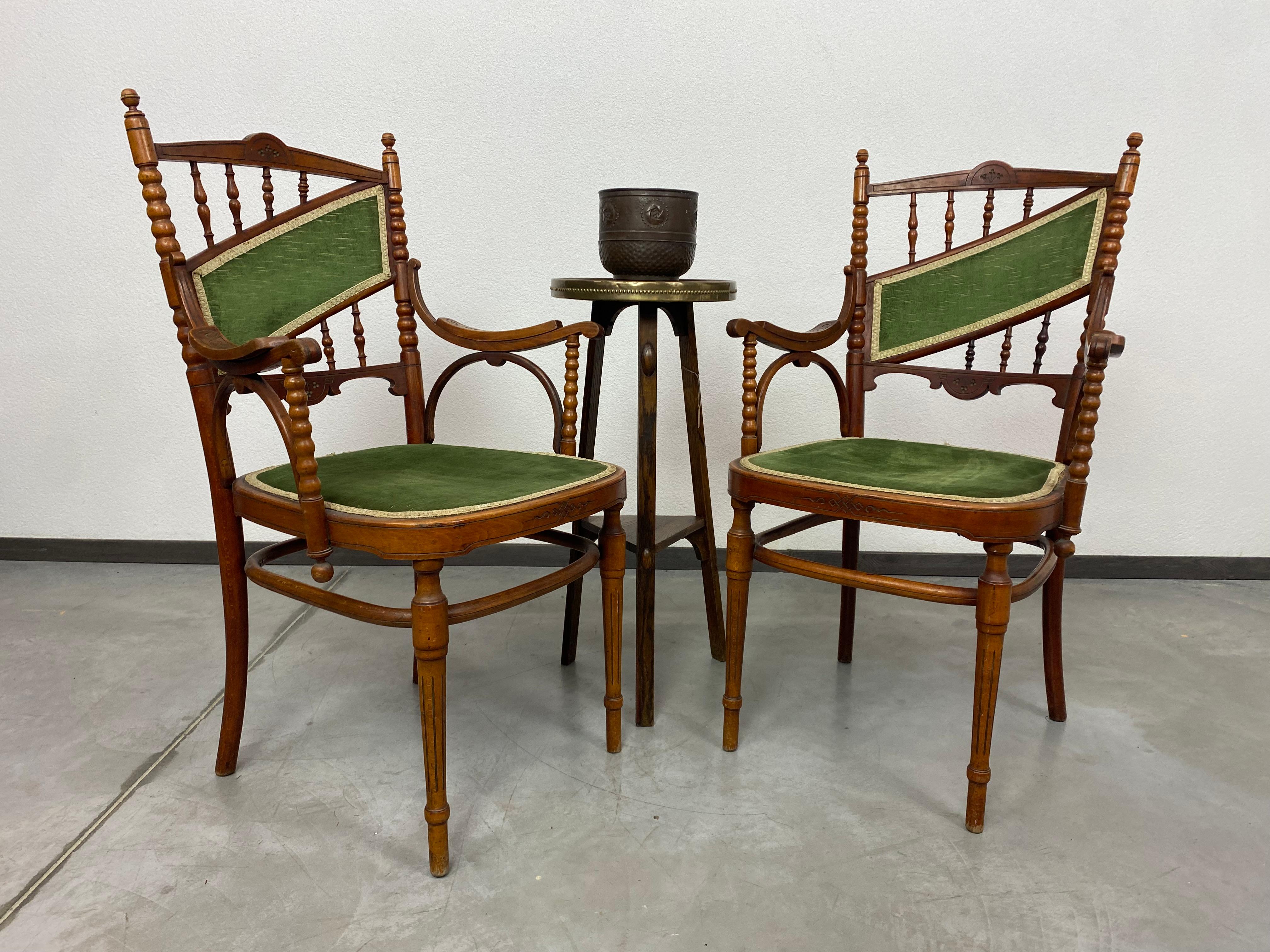 Jugendstil armchairs by J&J Kohn in original condition with signs of use.
