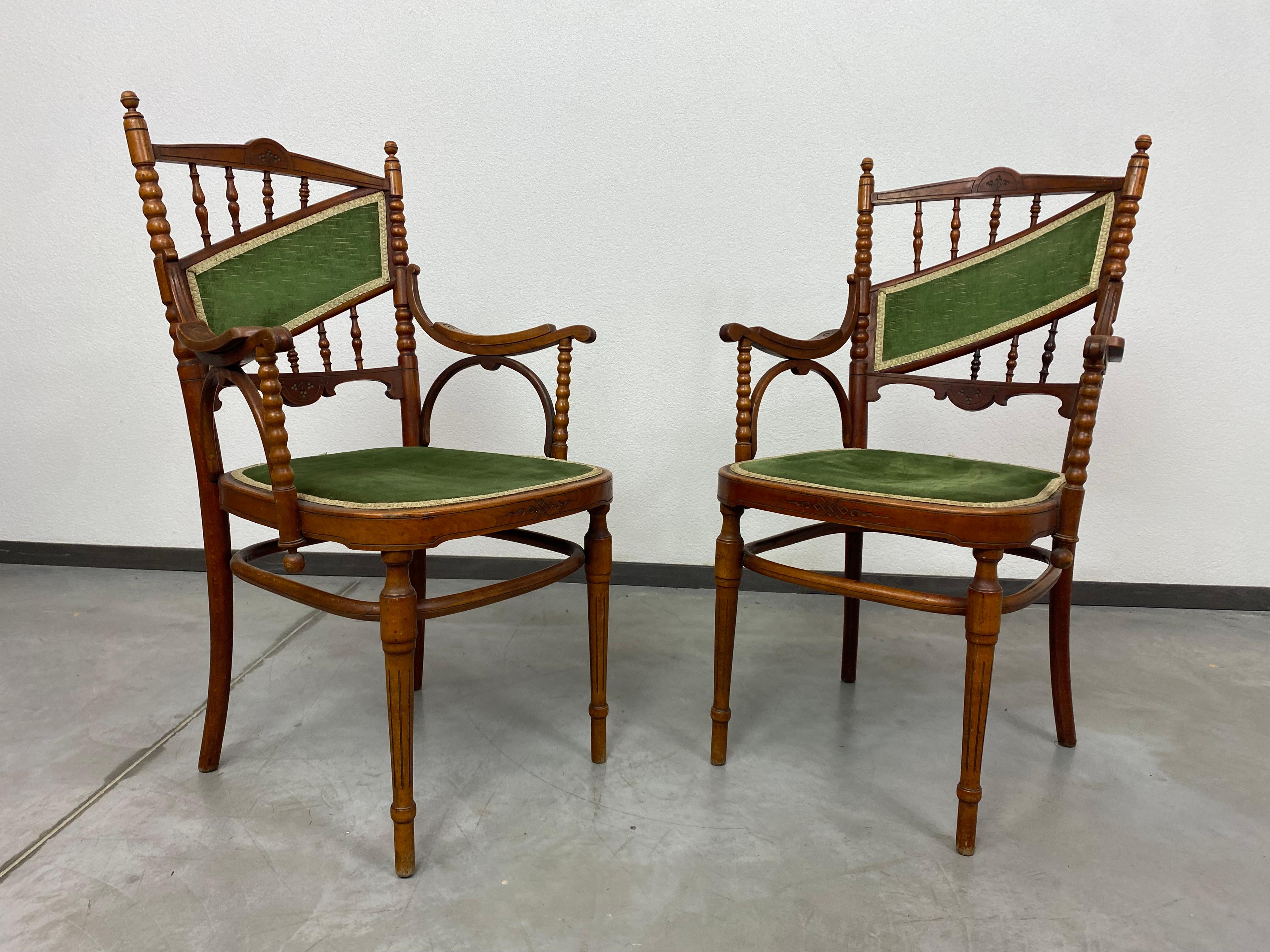 Austrian Jugendstil armchairs by J&J Kohn For Sale