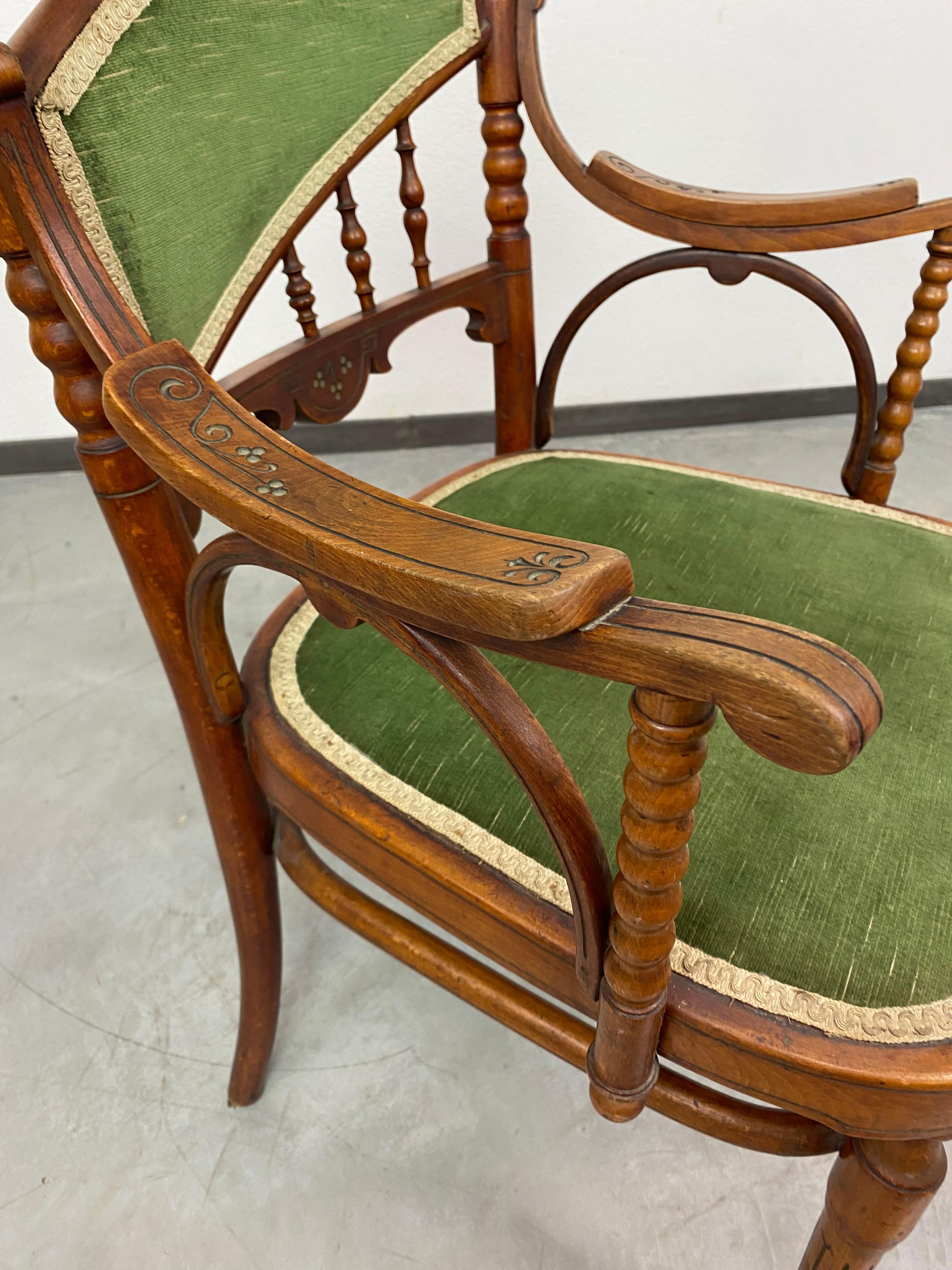 Beech Jugendstil armchairs by J&J Kohn For Sale
