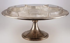 Jugendstil/Art Nouveau Footed Silver Centerpiece with Cut Glass Liners by WMF