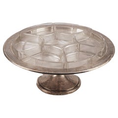 Centre de table en argent sur pied Jugendstil/Art Nouveau avec éclairages en verre taillé par WMF