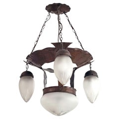 Jugendstil Art Nouveau Hammered Copper and Glass Ceiling Light, 1910s
