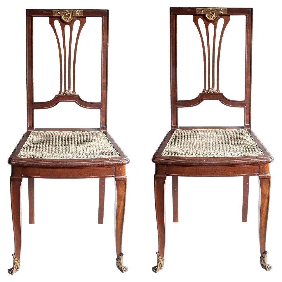Jugendstil, Art Nouveau, Liberty 2 Chairs, 1900, France, Sign : J.P. Legastelois