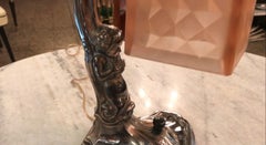 Jugendstil, Art Nouveau, Table Lamp, 1900, Silver Plated Metal and France glass