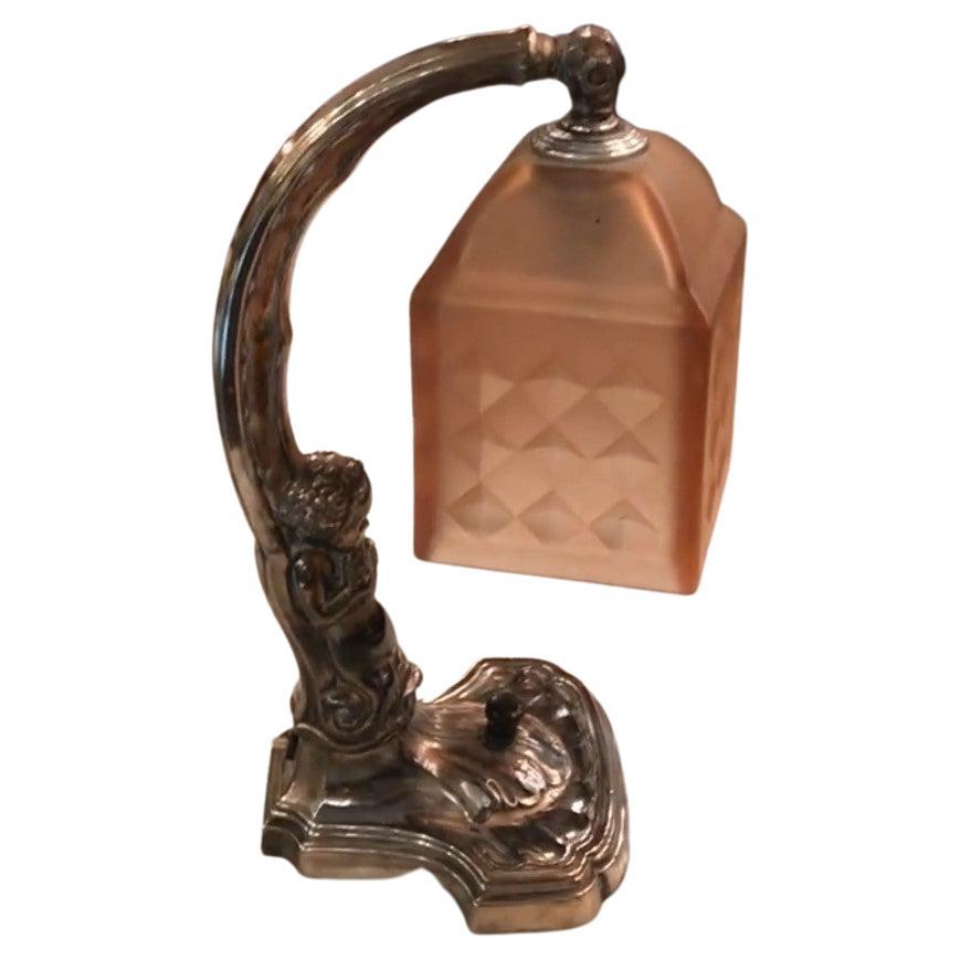 Jugendstil, Tischlampe, 1900, versilbertes Metall und Glas aus Frankreich im Angebot