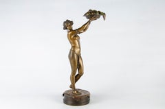 Österreichische Bronze- Orientalische Frau im Jugendstil mit Schalenskulptur aus Bronze von Franz Bergmann