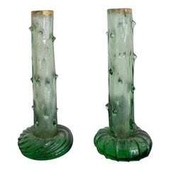 Jugendstil Austrian Colored Green Glass Bud Vases, Set of 2