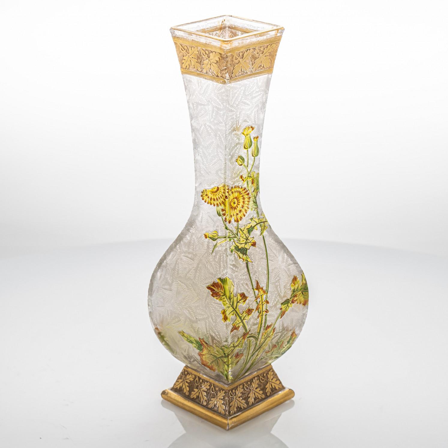 Jugendstil Baccarat Antikes Kunstglas Löwenzahn-Vase, Frankreich im Angebot 2