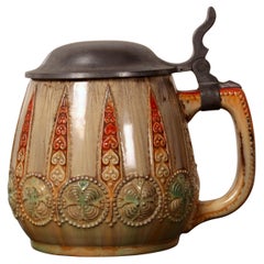 Jugendstil Beer Stein art nouveau WICK WERKE uranium glaze pewter lid am colours