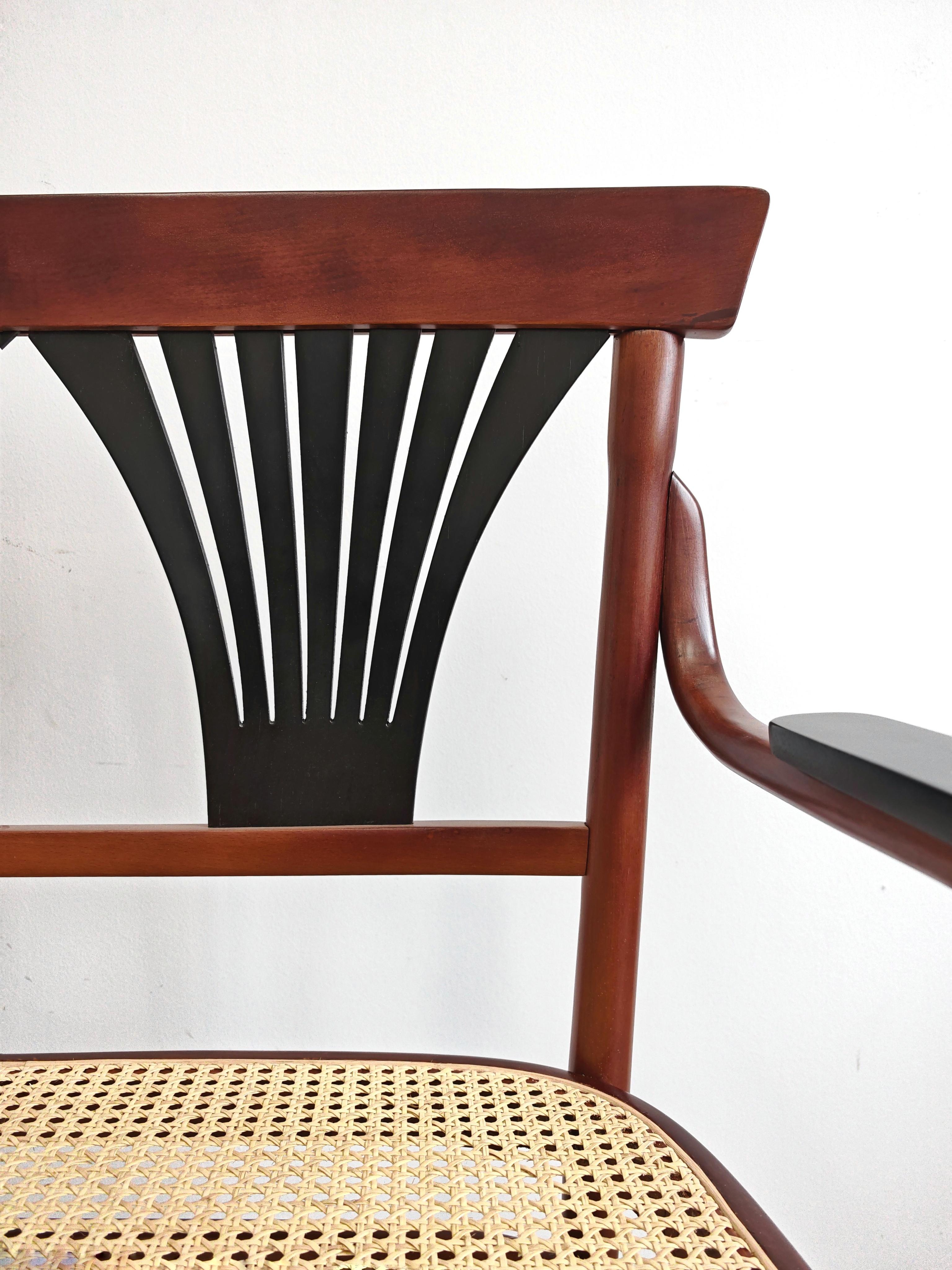 Banc ou banquette Jugendstil en bois courbé, avec siège en rotin, Autriche, années 1910 en vente 3