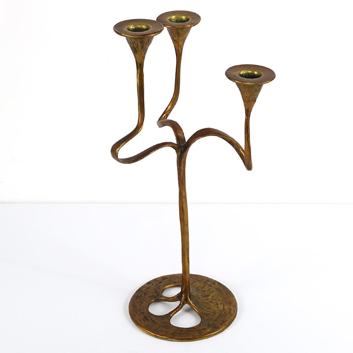 German Jugendstil Brass Candleholder in Gaudí Style by Bäckhaus Solingen