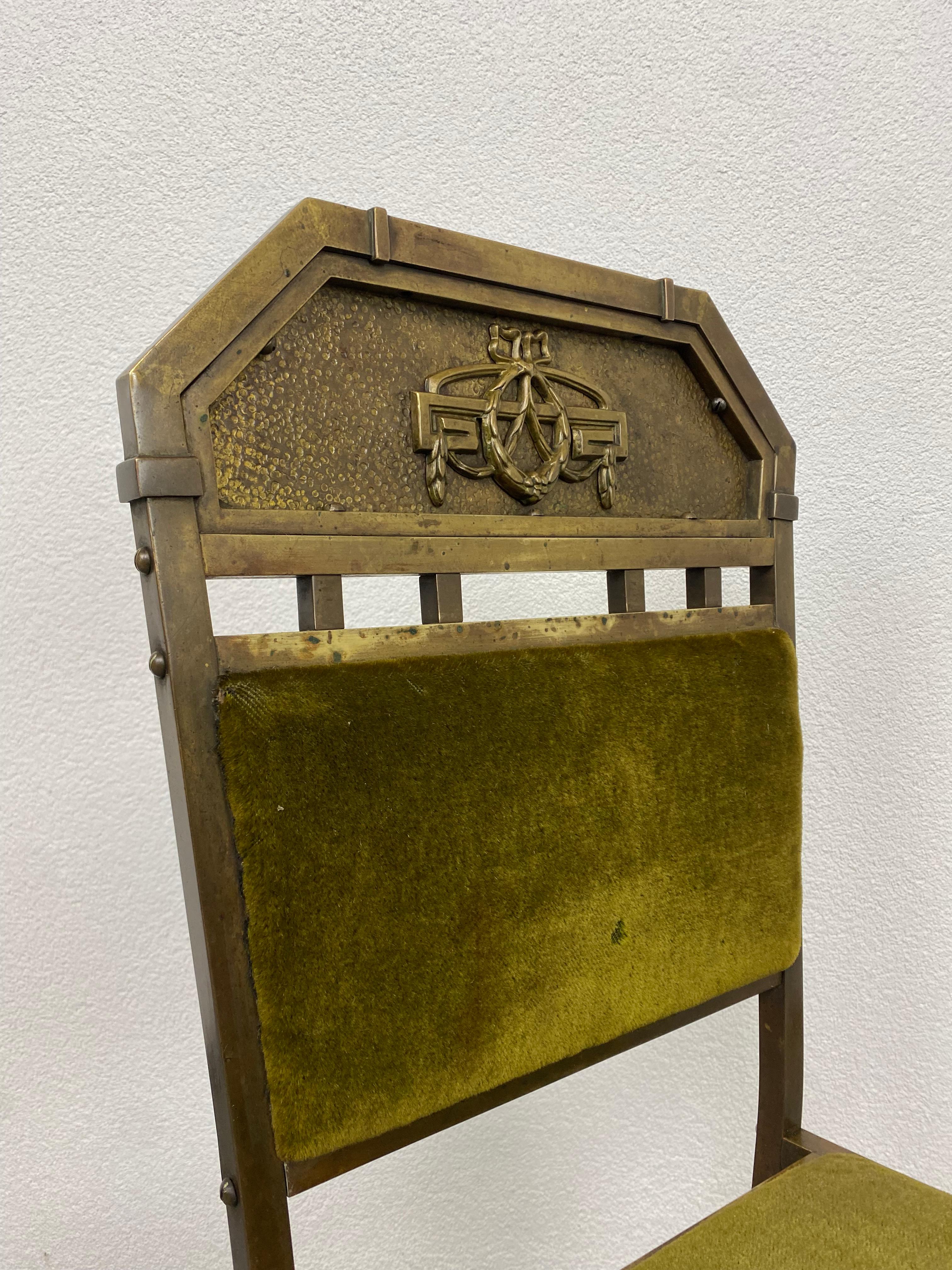 Jugendstil brass chair in original vintage condition with signs of usage.