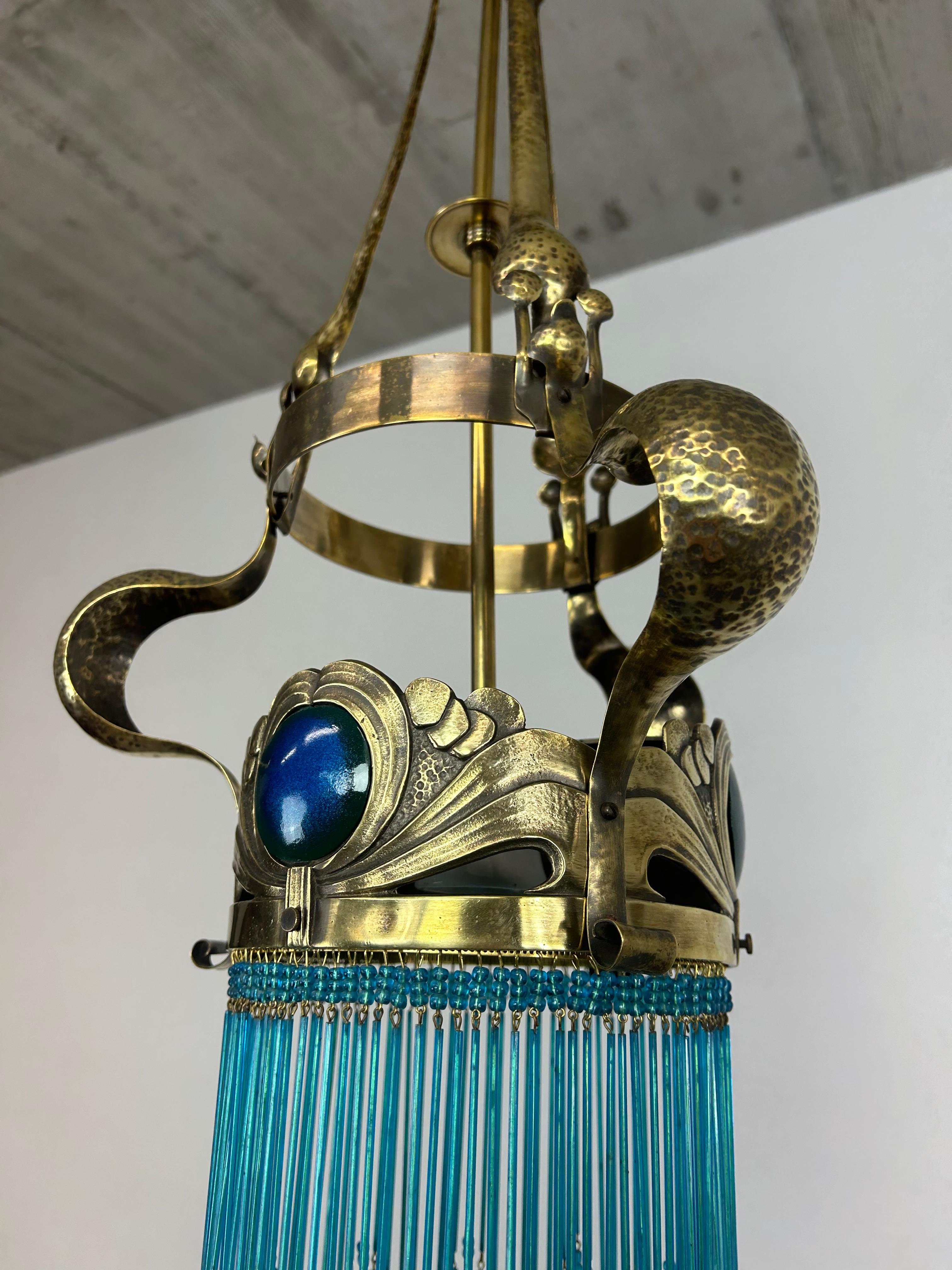 Jugendstil brass chandelier by Koloman Moser In Excellent Condition For Sale In Banská Štiavnica, SK