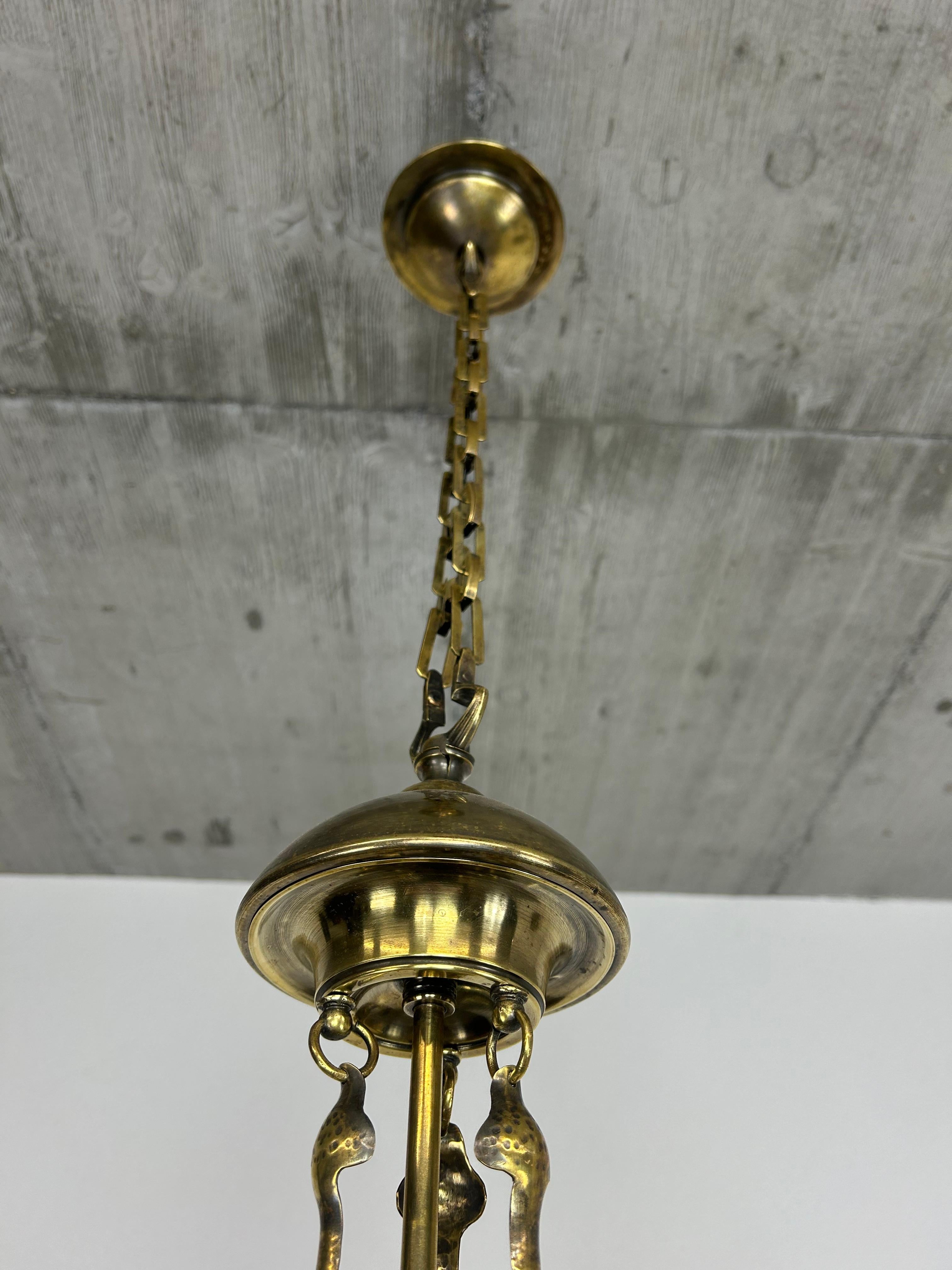 Brass Jugendstil brass chandelier by Koloman Moser For Sale