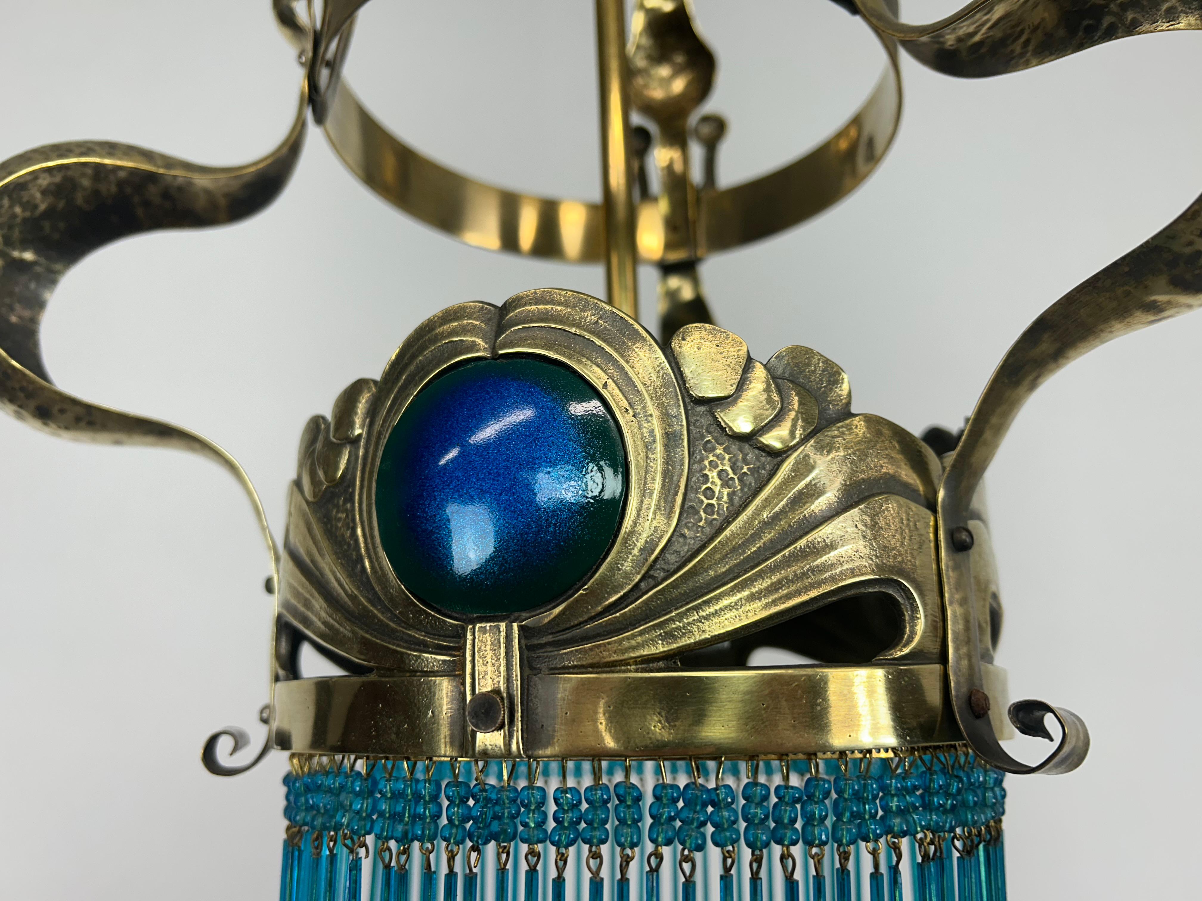 Jugendstil brass chandelier by Koloman Moser For Sale 3