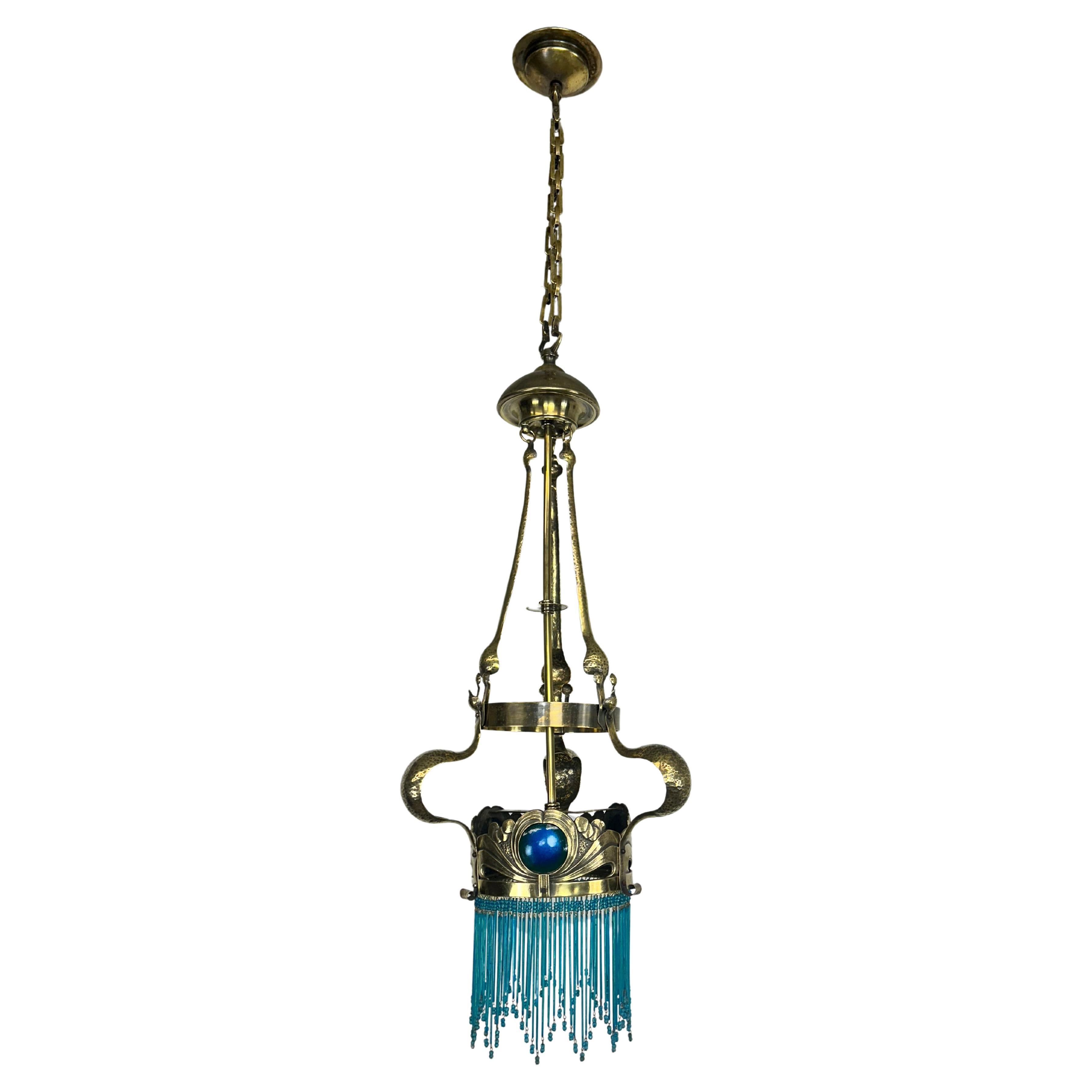 Jugendstil brass chandelier by Koloman Moser For Sale