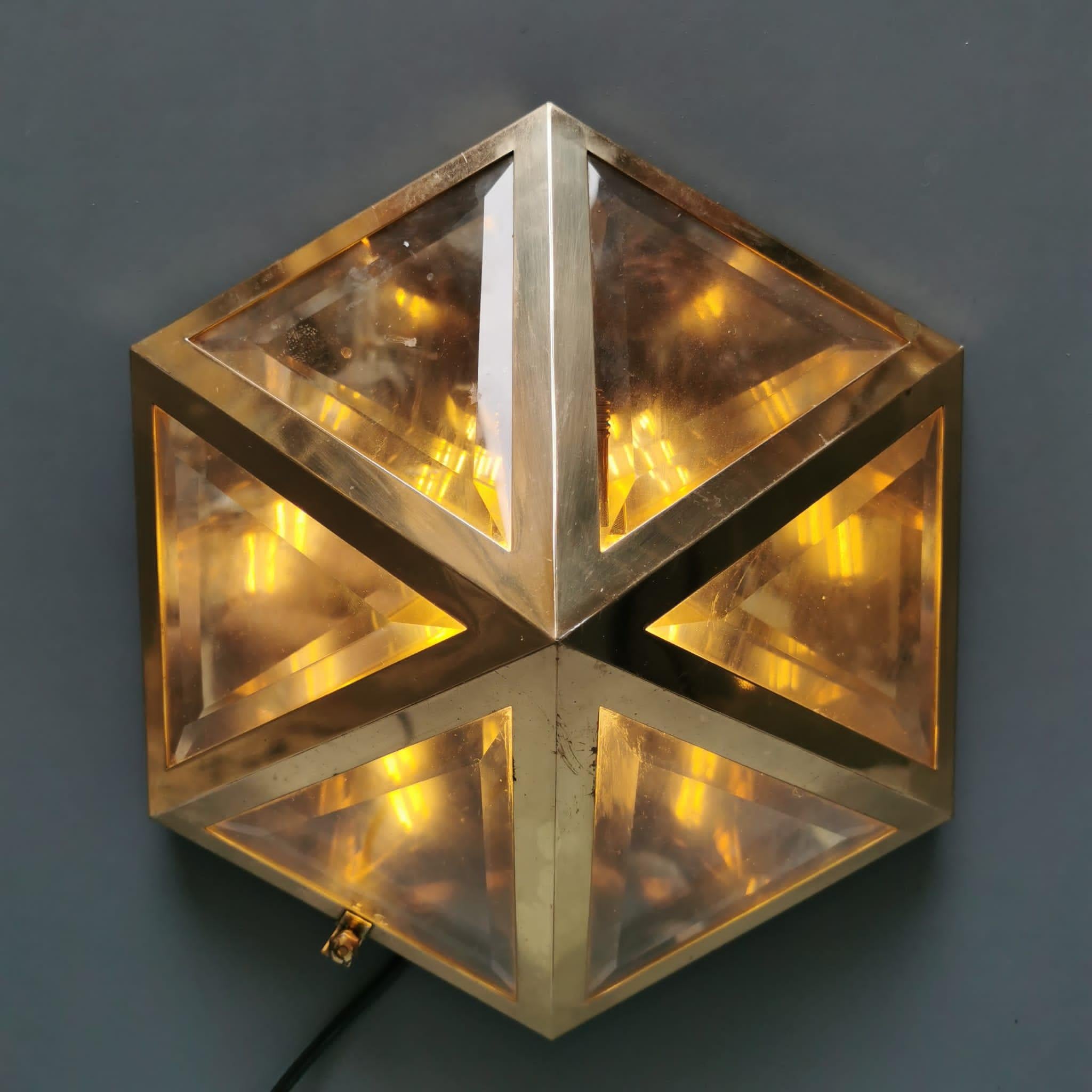 Austrian Jugendstil Brass Glass Sconce by Josef Hoffmann