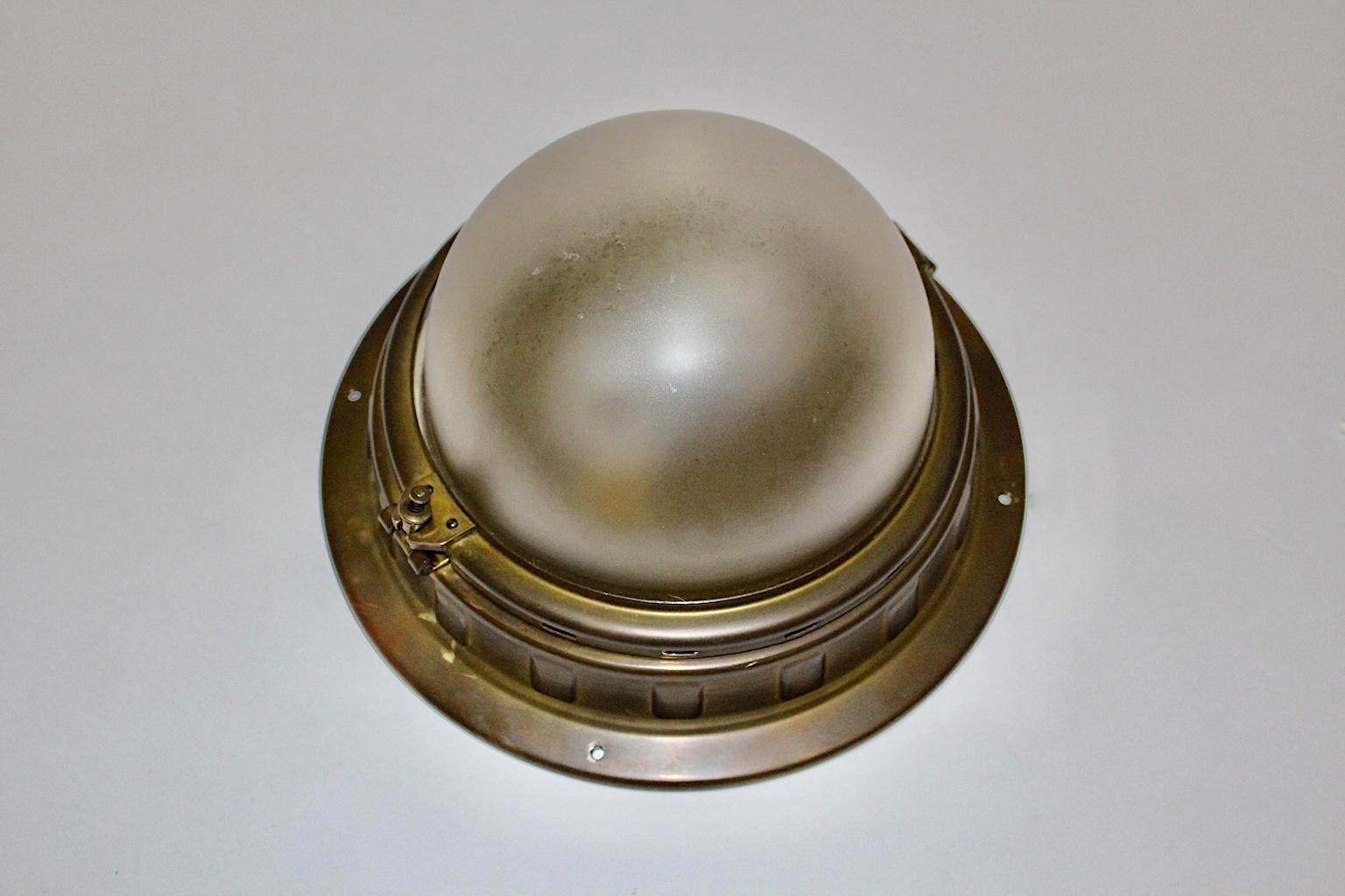 Austrian Jugendstil Brass Glass Vintage Ceiling Light Flushmount by Otto Wagner, Vienna For Sale