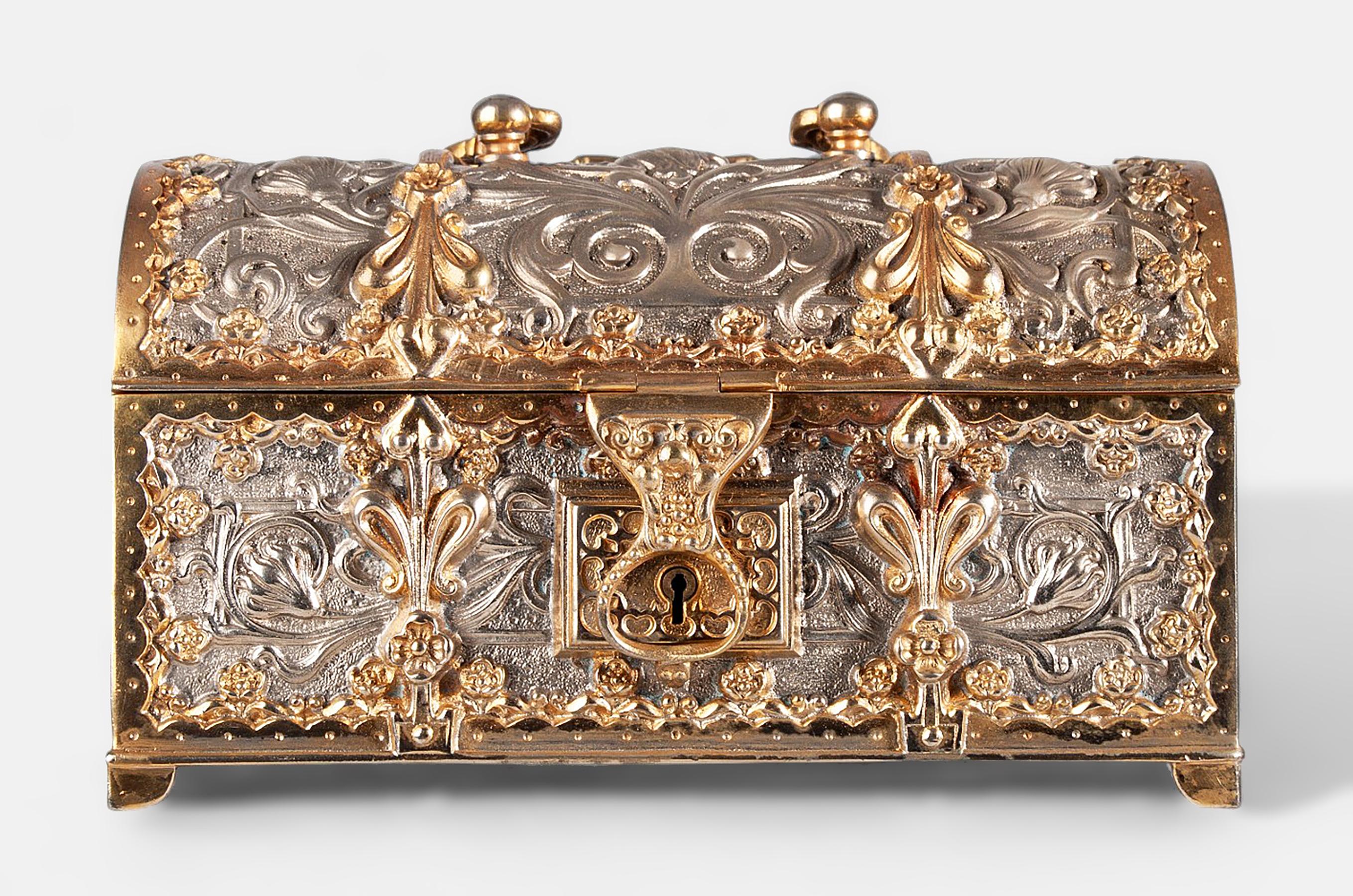 Jugendstil Brass Jewelry Casket with Velvet Lining by Erhard & Söhne, Germany For Sale 4