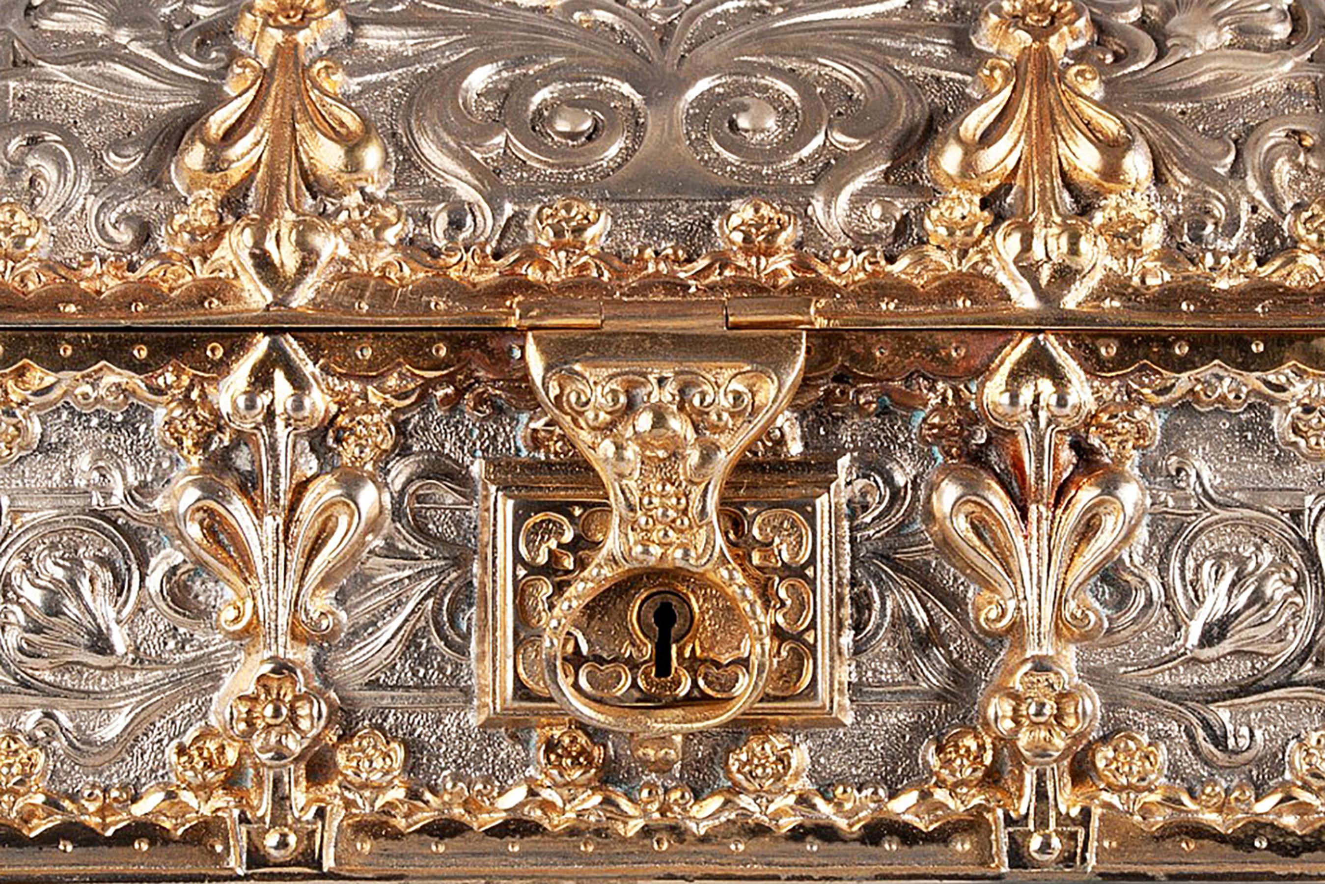 Jugendstil Brass Jewelry Casket with Velvet Lining by Erhard & Söhne, Germany For Sale 5