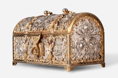 Cofanetto per gioielli in ottone Jugendstil con rivestimento in velluto di Erhard & Söhne, Germania