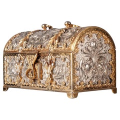 Cofre para joyas Jugendstil de latón con forro de terciopelo de Erhard & Söhne, Alemania