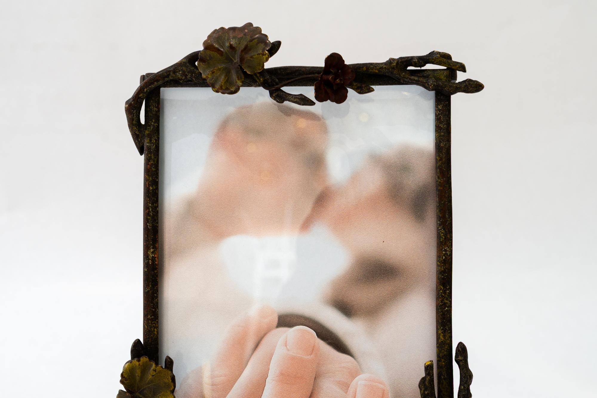 Brass Jugendstil brass picture frame with glass around 1908 For Sale