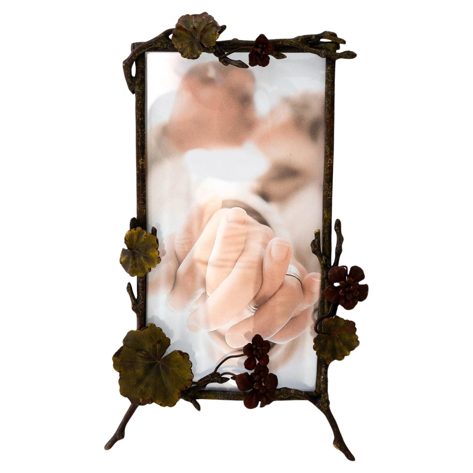 Jugendstil brass picture frame with glass around 1908 For Sale