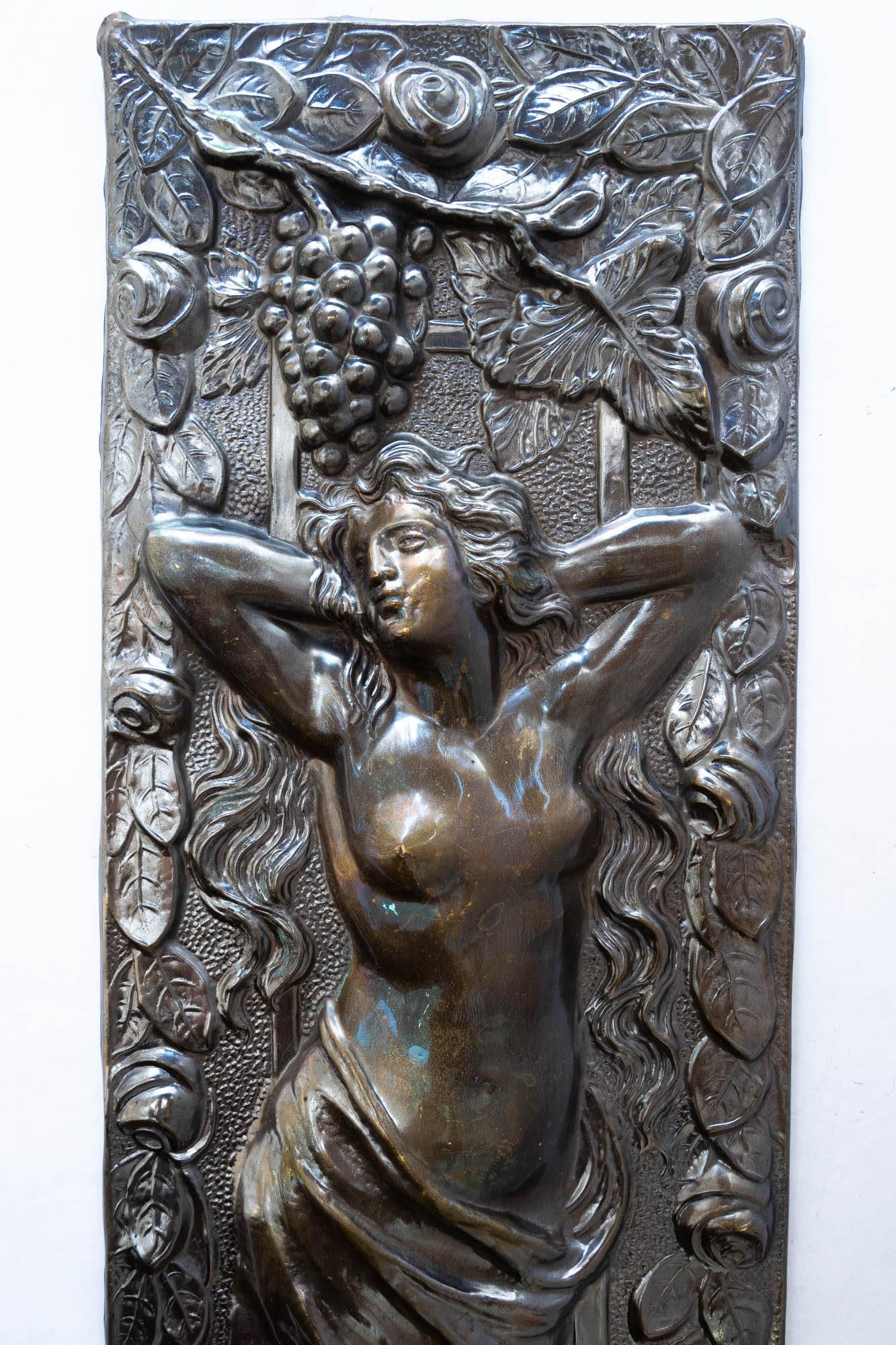 Jugendstil Messing Relief mit floralem Motiv Messing original Patina um 1908 im Angebot 1
