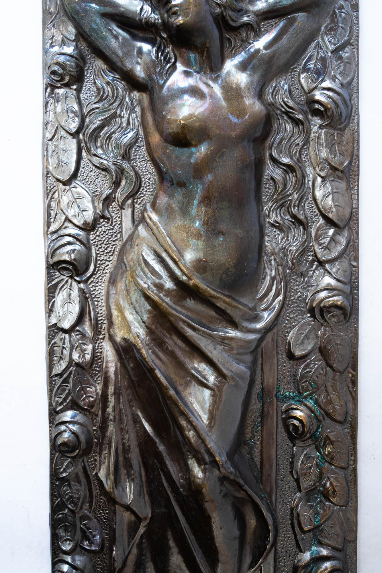 Jugendstil Messing Relief mit floralem Motiv Messing original Patina um 1908 im Angebot 2