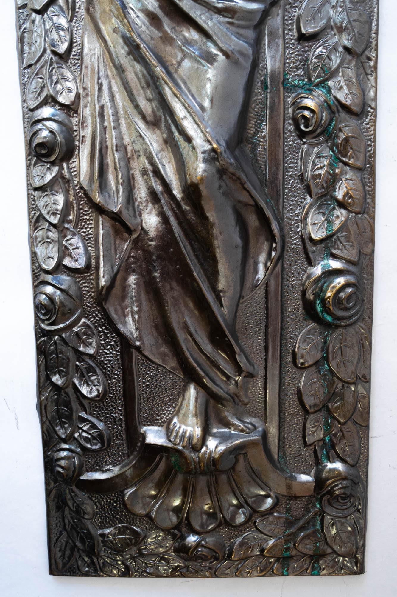 Jugendstil Messing Relief mit floralem Motiv Messing original Patina um 1908 im Angebot 3